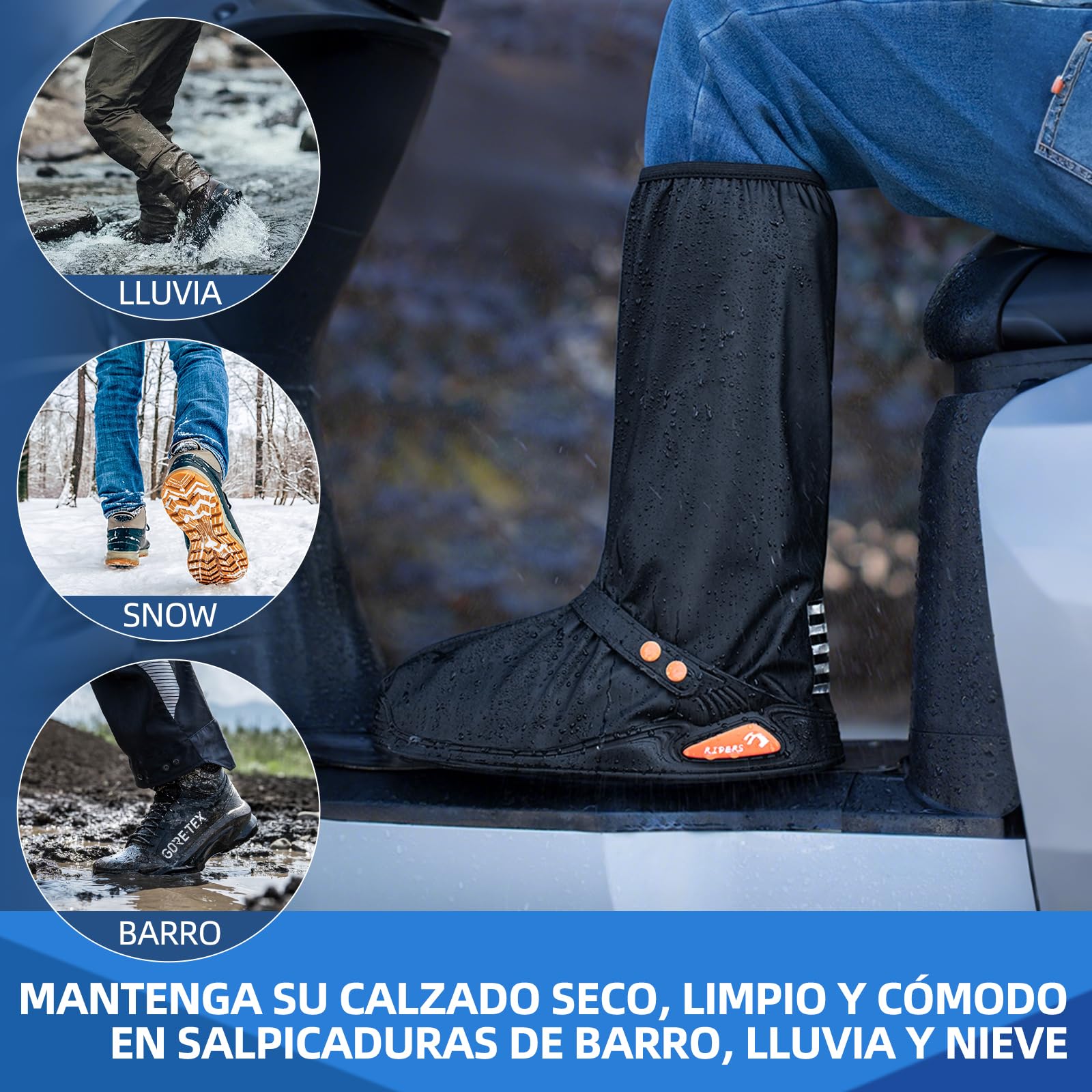 NUOWEI Cubiertas De Zapatos Impermeable, Reutilizable Protector De Zapatos con Tira Reflectante y Cremalleras, Protector De Zapatos Impermeable para Exteriores para Hombres y Mujeres