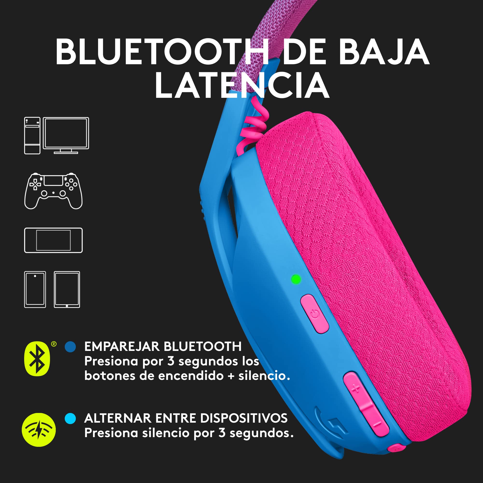 Logitech G435 Lightspeed Audífonos Inalámbricos Gaming Bluetooth - Ligeros, on-Ear, micrófonos Integrados, batería de 18 Horas, compatibles con Dolby Atmos, PC, PS4, PS5, Celular - Azul