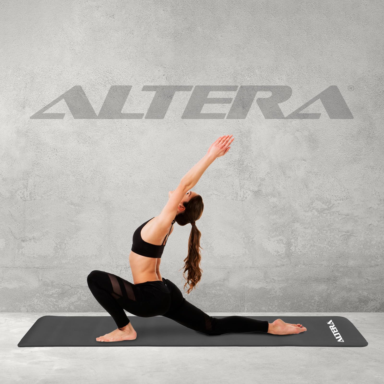 Altera - Tapete para Ejercicio Yoga Pilates Rehabilitacion Gym Espesor 10 mm (Negro Medianoche Antiderrapante - Práctico, Fácil de Almacenar, Ejercicios de Equilibrio y Estiramiento