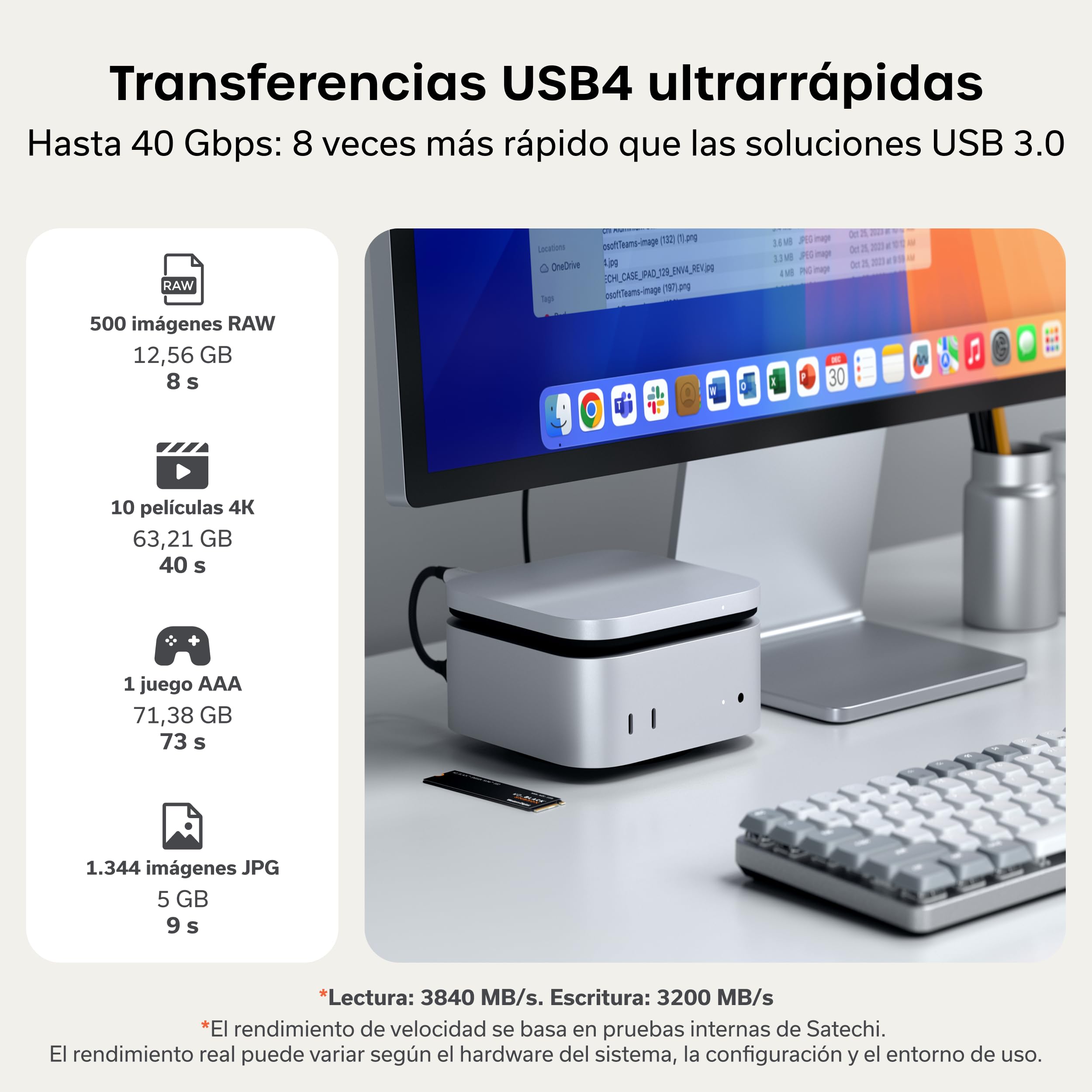 SATECHI Carcasa SSD NVMe USB4 para Mac Mini M4, Carcasa SSD NVMe M.2 con hasta 40 Gbps, hasta 8 TB, para tamaños de 2280/2260/2242/2230 mm, Compatible con Thunderbolt 5/4, USB4 (SSD no Incluido)