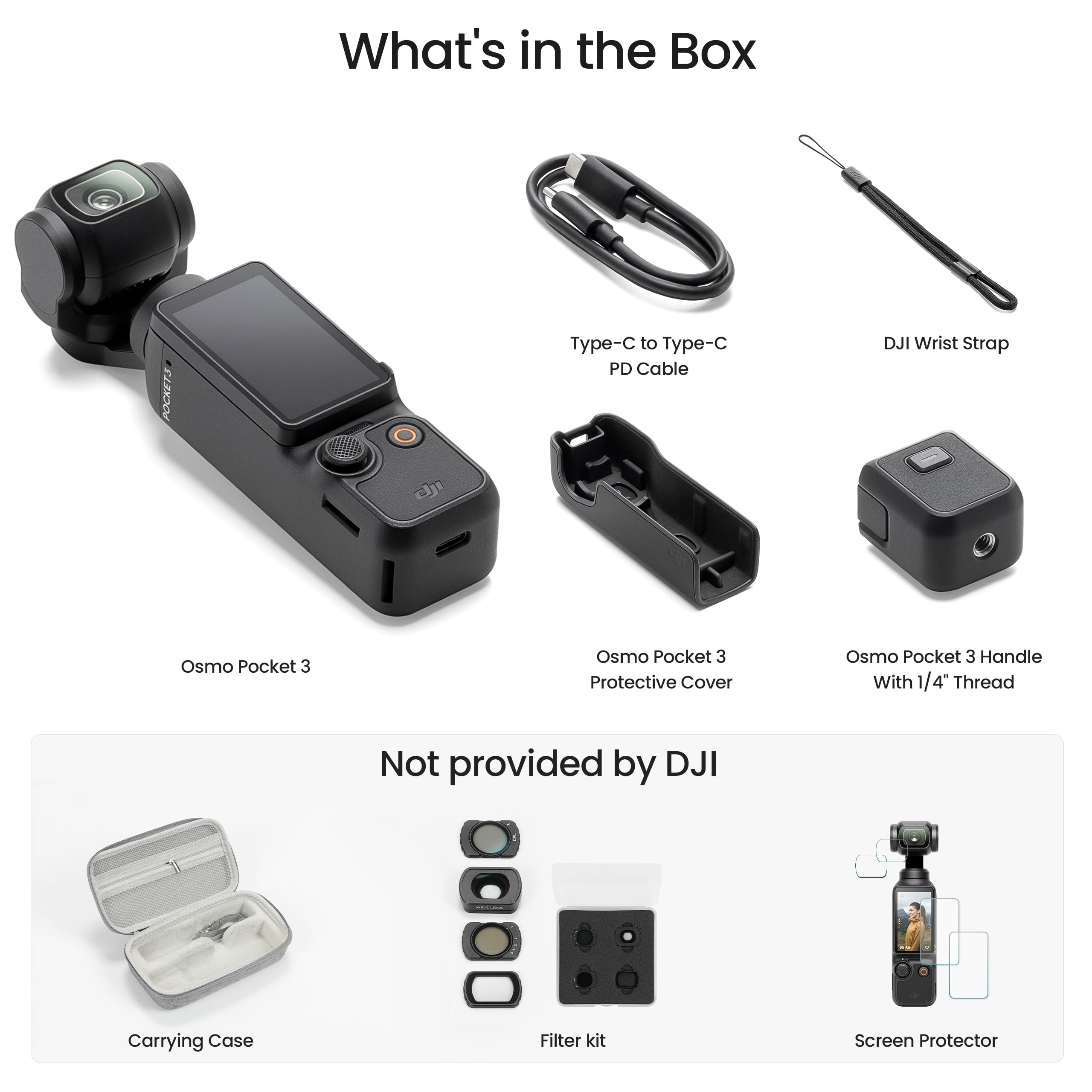 DJI Osmo Pocket 3, cámaras de vlogging con cámara Vlog de 1'' CMOS y 4K/120fps, estabilización de 3 ejes, enfoque rápido, seguimiento de cara/objetos, con estuche de transporte, protector de