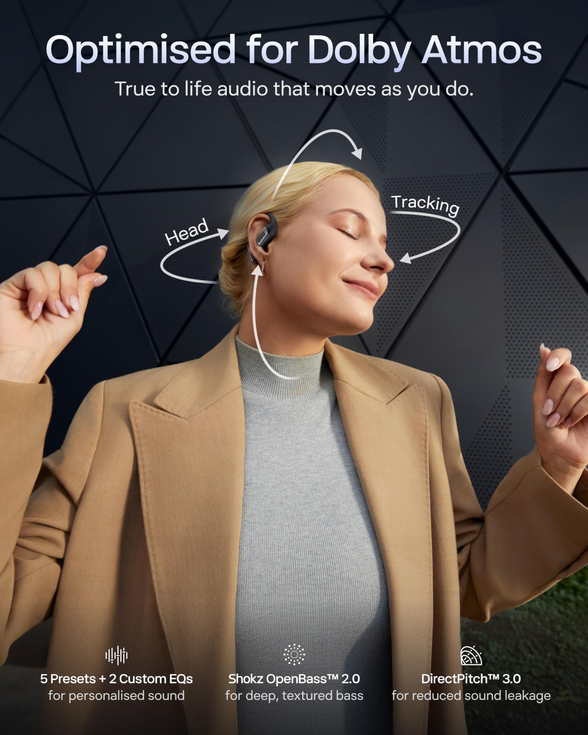 SHOKZ New OpenFit Pro Open-Ear Headphones, Dolby Atmos Comfortable Earbuds 50H Playtime, IP55 Water-Resistant, Exquisite Microphone Noise Reduction, USB-C Fast Charging, Wireless Charging, Black