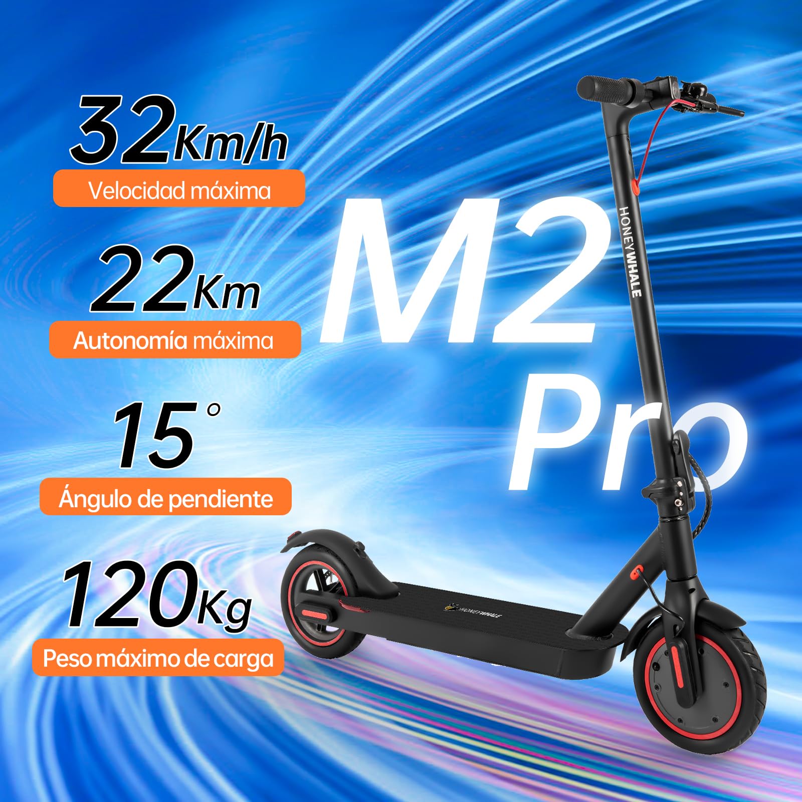 HONEYWHALE M2 Pro Scooter Eléctrico Plegable para Adultos, Motor de 500 W de Potencia Máxima, 22km con una Carga Completa, Velocidad Máxima 32km/h, Patin Eléctrico con App Control Bluetooth
