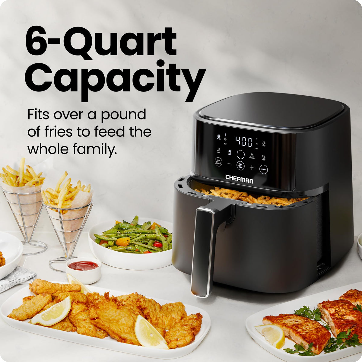 Chefman | Freidora de Aire Digital de 5.7 Litros de capacidad | TurboFry | Control Digital de un solo Toque