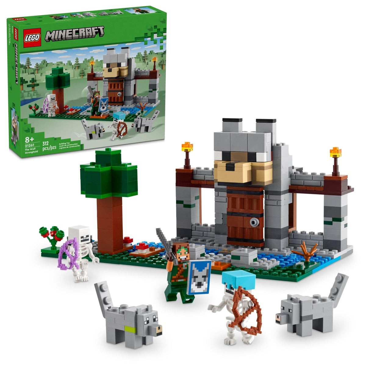 LEGO® Minecraft® La Fortaleza-Lobo Juguete de construcción con una fortificación, Esqueletos y un Explorador, Castillo Lleno de acción para Fans del Videojuego Mayores de 8 años 21261