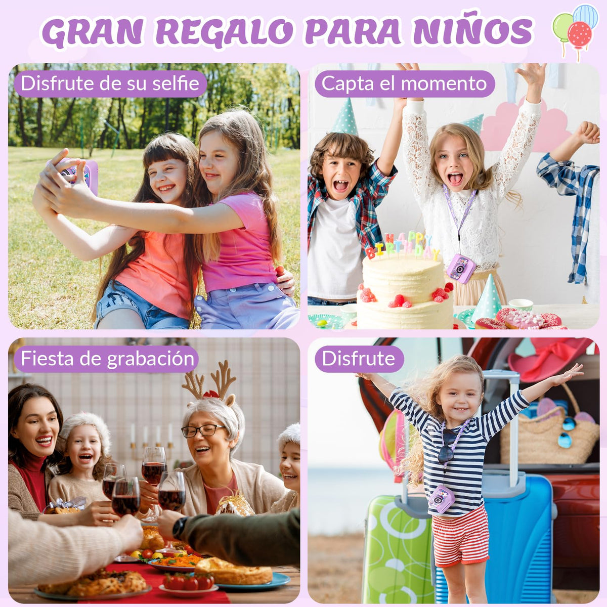 SlowTon Cámara Instantánea para Niños de Impresión, Cámara Digital Infantil Instanea Sopotar Selfie Vídeo, 2.4'' 1080P HD Cámara Infantil con Tarjeta de 32GB y Flash, Regalo para Niños de 3 a 12 Años
