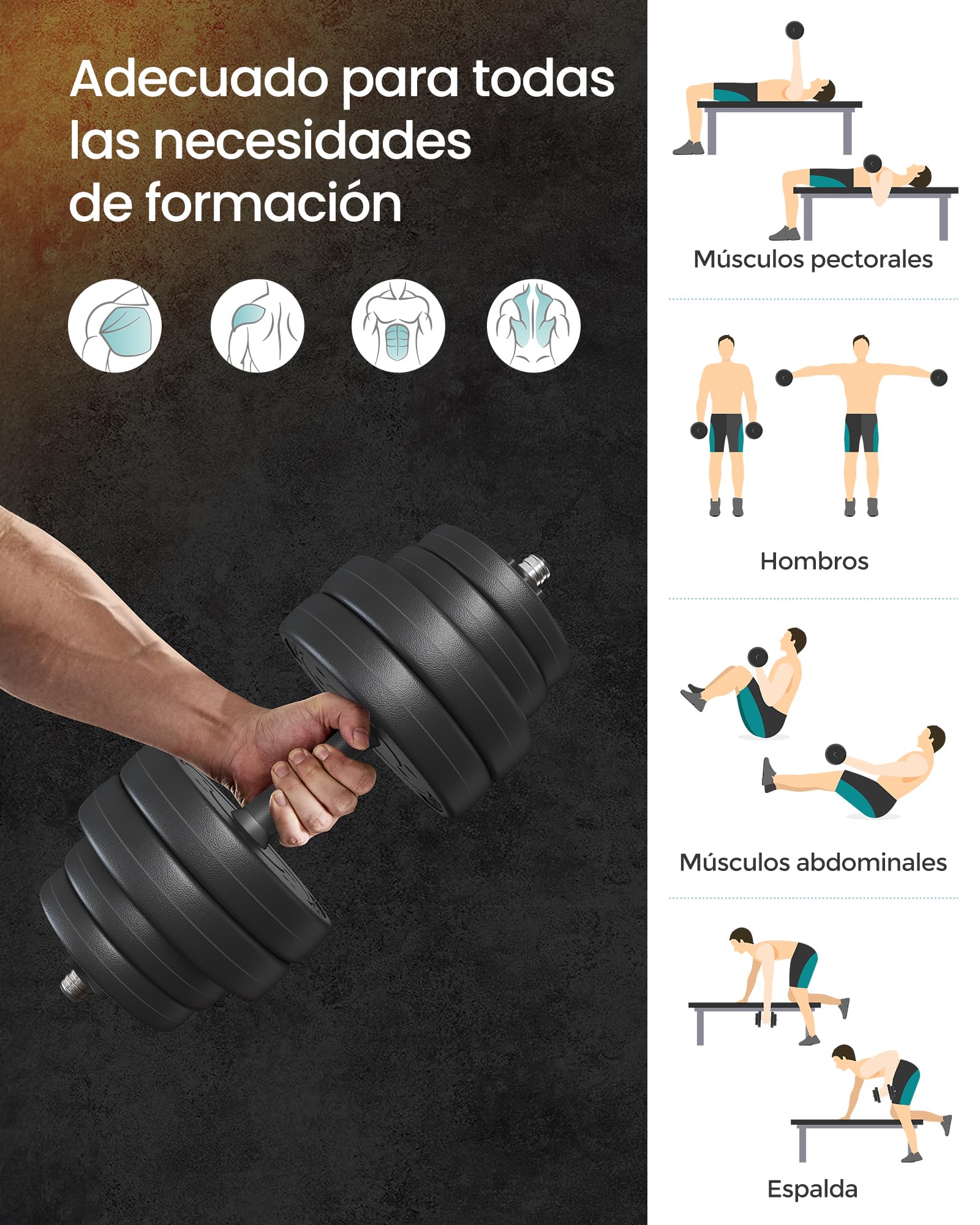 SONGMICS Juego de Mancuernas 2 en 1, Mancuernas Ajustables de 2 x 15 kg, con Barra Adicional, Gimnasio de Casa, Negro Tinta MSYL30HBK