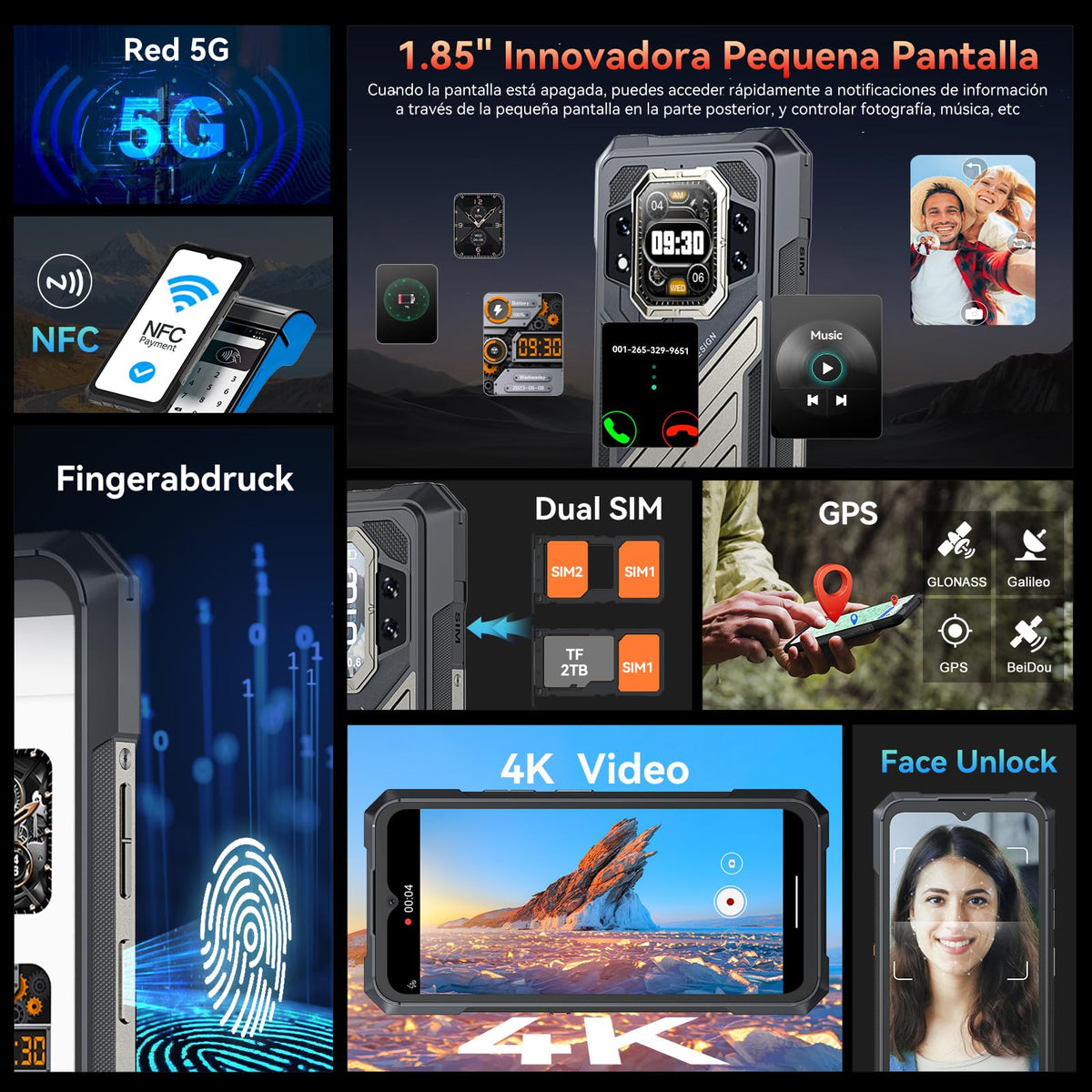 CUBOT Celular Kingkong X, 5G Rugged Smartphone Android 14 Desbloqueado,32GB(16+16 Virtual) RAM 512GB ROM,10200mAh Batería 6.58" 2.4K HD+ Pantalla, IP68/IP69K/120Hz/NFC/Huella Dactilar/Doble SIM