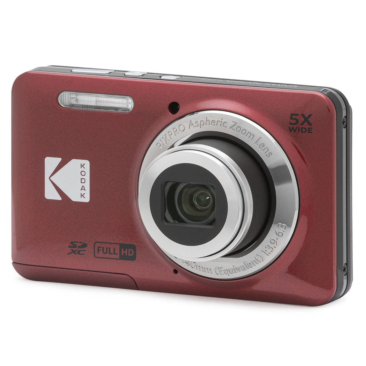 KODAK PIXPRO FZ55-RD Cámara Digital de 16 MP, Zoom óptico de 5 x 28 mm, Gran Angular, 1080P, Full HD, Video, cámara de vlogging LCD de 2,7 Pulgadas (Rojo) El Embalaje Puede Variar