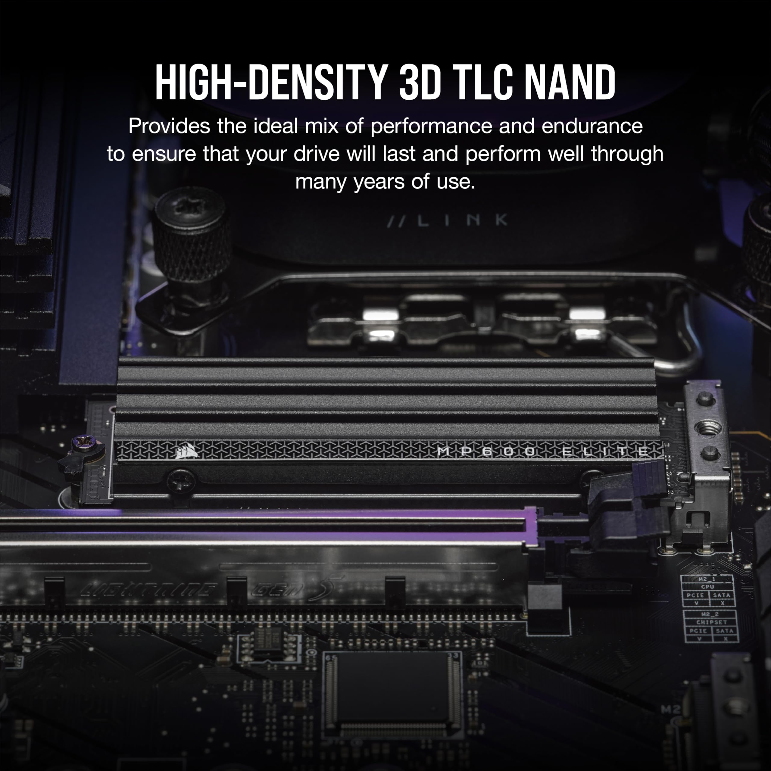 Corsair MP600 Elite SSD NVMe M.2 PCIe Gen4 x4 de 4 TB con Disipador Térmico Incluido – M.2 2280 – Lectura Secuencial de hasta 7.000 MB/s – NAND 3D TLC de Alta Densidad – Negro