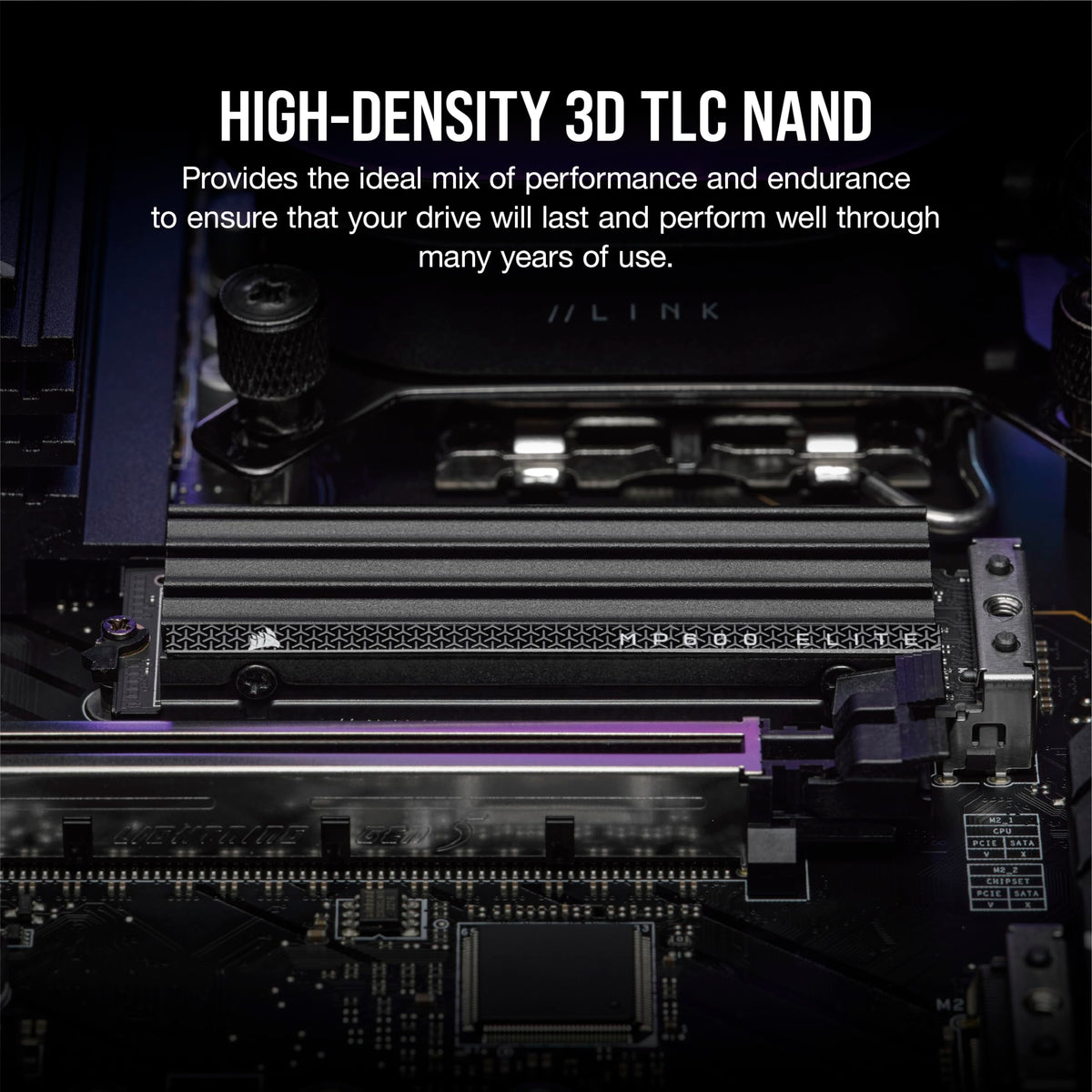 Corsair MP600 Elite SSD NVMe M.2 PCIe Gen4 x4 de 4 TB con Disipador Térmico Incluido – M.2 2280 – Lectura Secuencial de hasta 7.000 MB/s – NAND 3D TLC de Alta Densidad – Negro