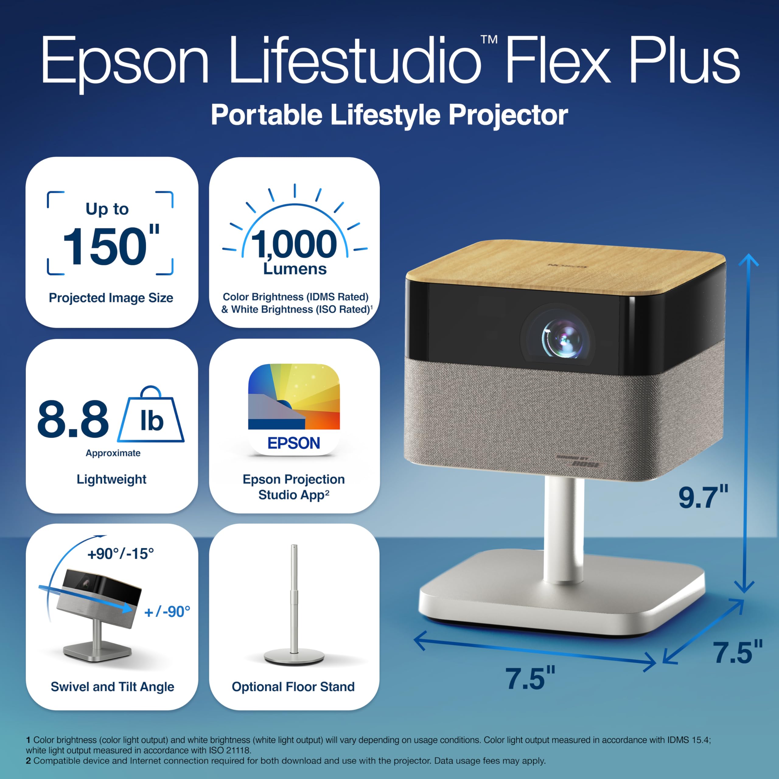 Proyector Epson Lifestudio™ Flex Plus EF72 Roble 4K Pro-UHD con Sonido Bose, App Epson Projection Studio, Soporte Ajustable, Google TV Integrado y tecnología Triple Core Engine