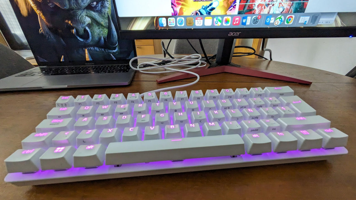 Razer Teclado Mecanico RGB Huntsman Mini Edición Especial - 24 Teclas, Alámbrico, QWERTY, Aluminio, Tamaño al 60% , Tipo C Desmontable, Chroma RGB para Pc Gamer, Teclado Gamer Blanco Reacondicionado