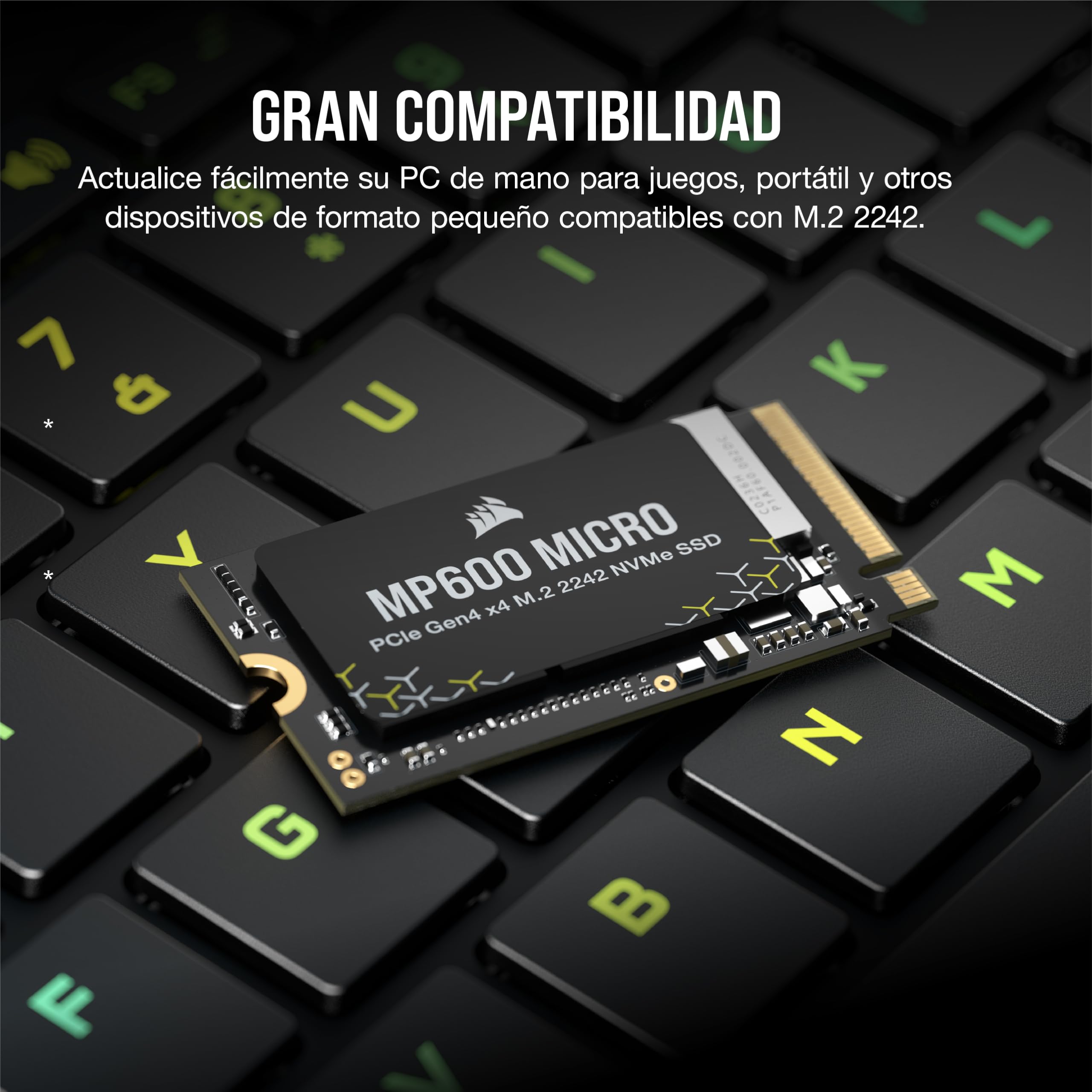Corsair MP600 Micro 1TB M.2 NVMe PCIe x4 Gen4 SSD – M.2 2242 – hasta 7.000 MB/s de Lectura Secuencial – Compatible con Los Portátiles Lenovo Legion Go y Thin PCIe 4.0 – Negro