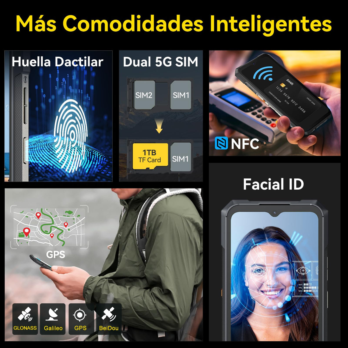 CUBOT Celular KingkongX Pro, 5G Rugged Smartphone Android 14, 24GB(12+12) RAM 256GB ROM,10200mAh 6.72" HD+ Pantalla Phone,IP68/144Hz/NFC/Huella Dactilar/Face ID