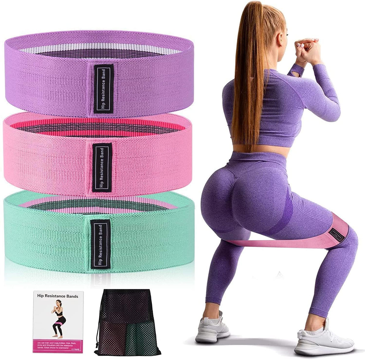 VEKENSEE Bandas Elásticas Fitness 3 Bandas de Resistencia para Yoga, Entrenamiento de Fuerza, Pilates, Fisioterapia Estiramientos Bandas Antideslizantes de Ejercicios