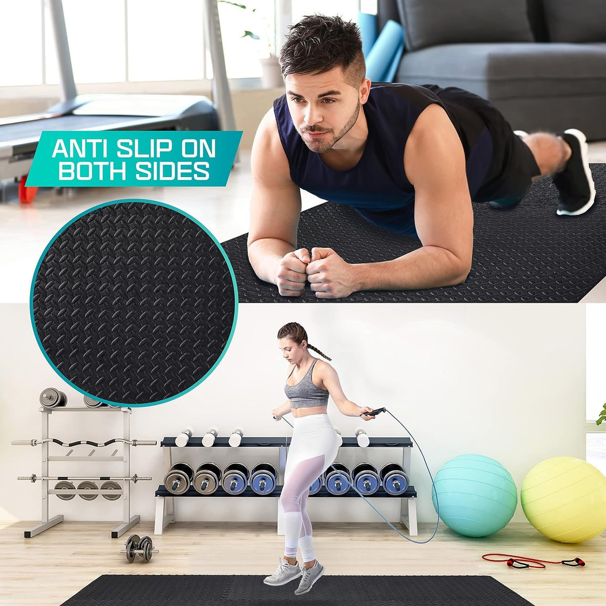 Yes4All Kal0, Baldosas), De Suelo Entrelazadas Deportes Y Fitness, C. (12 Pies Cuadrados Color Negro, 12 Square Feet