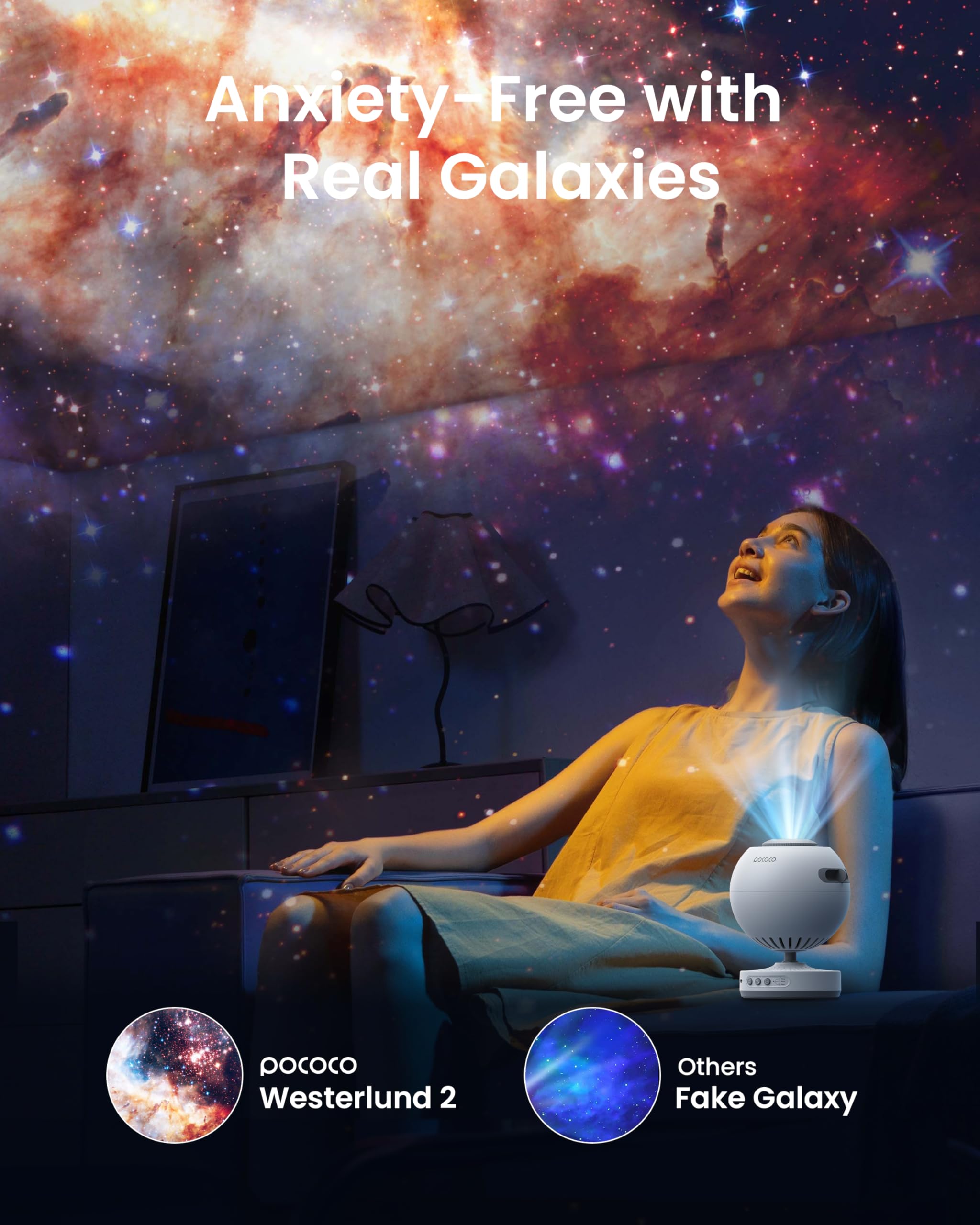 POCOCO Proyector de Galaxias y Estrellas Planetario Real, Pila Recargable