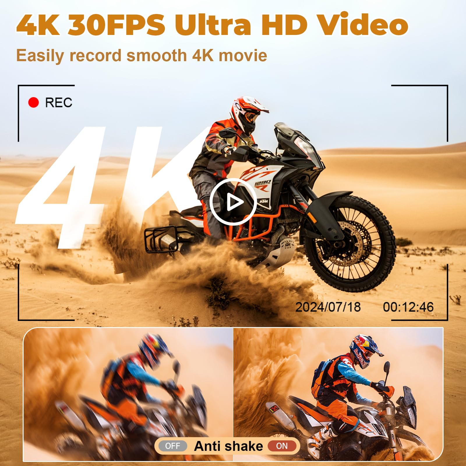 Cámara digital 4K – para fotografía, vlogging de 64MP para YouTube – Cámara de video de enfoque automático 3 pulgdas, 180° con zoom 18X, de viaje, compactas, con tarjeta SD de 32 GB, 2 baterías