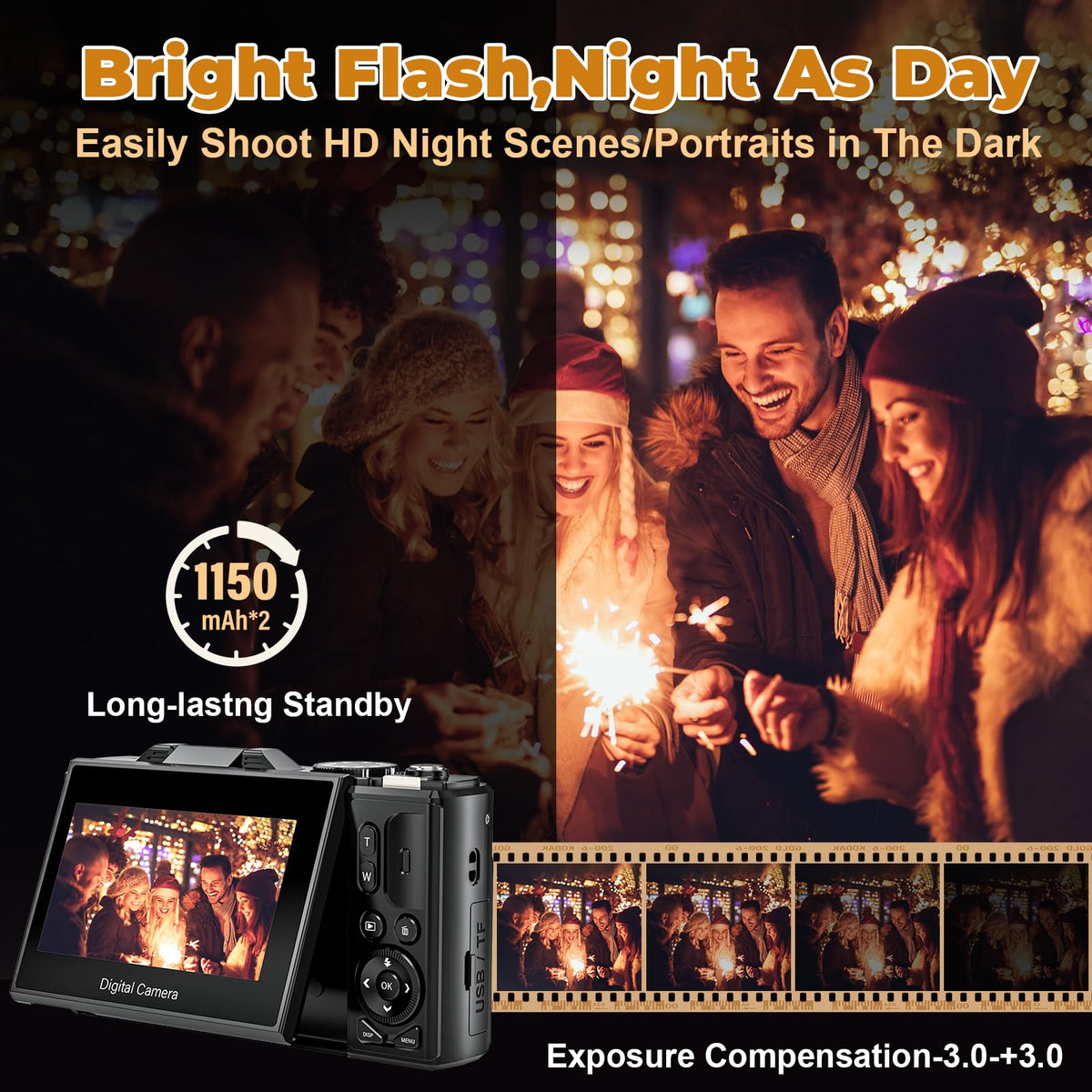 Cámara digital 4K – para fotografía, vlogging de 64MP para YouTube – Cámara de video de enfoque automático 3 pulgdas, 180° con zoom 18X, de viaje, compactas, con tarjeta SD de 32 GB, 2 baterías