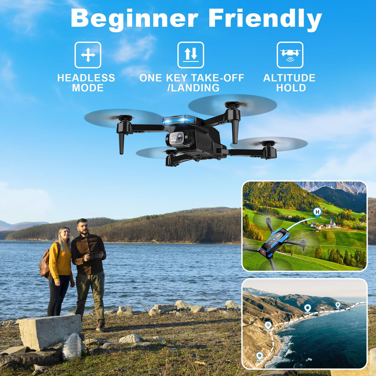 RELIDOL Dron con cámara 1080P - Cuadricóptero de Control Remoto Plegable con Control de Gestos de Voz, Giro 3D, Arranque con una tecla, Parada de Emergencia, 2 baterías, más fácil de Usar, Juguete p