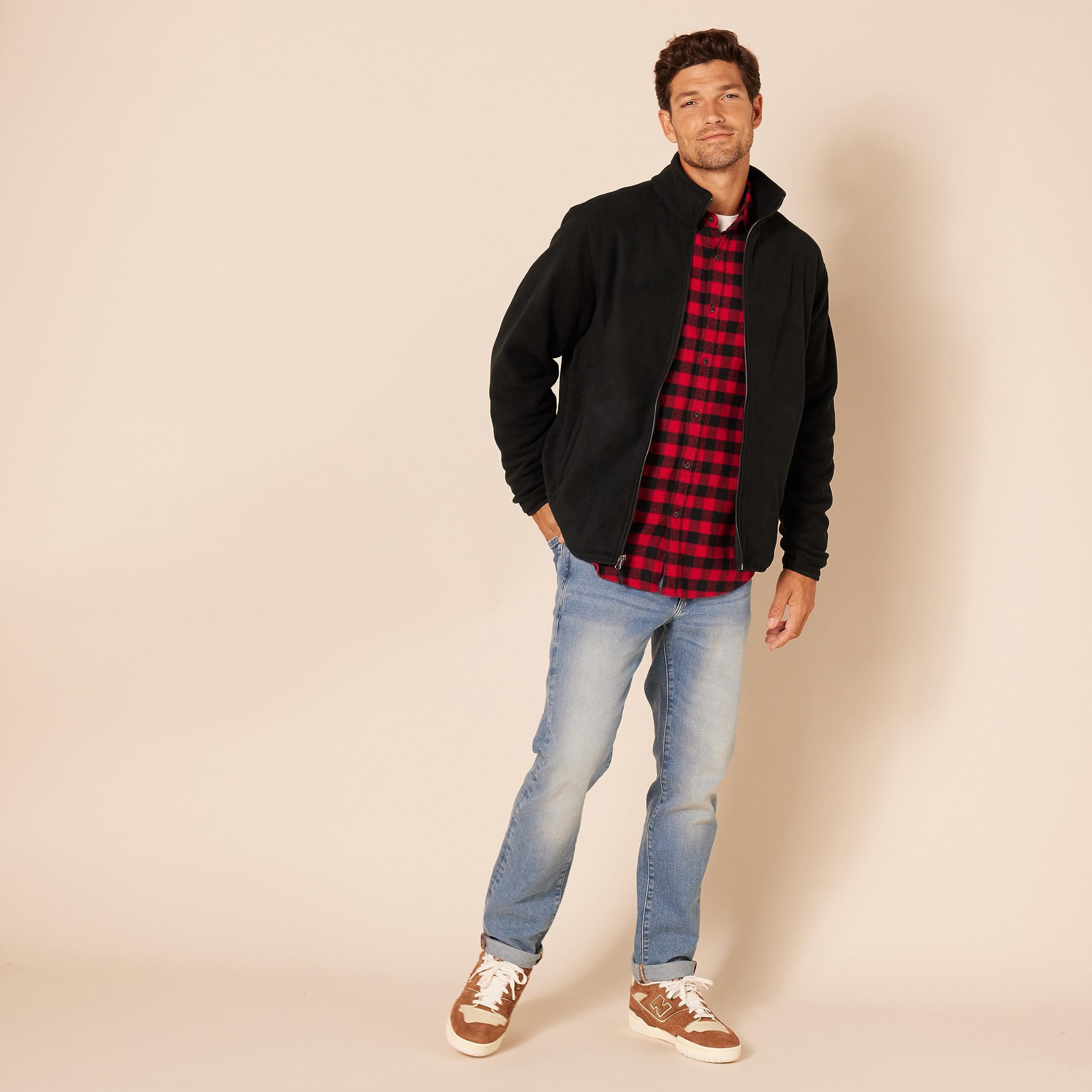 Amazon Essentials Men's Full-Zip Polar Fleece Jacket (Available in Big & Tall), Black, Large