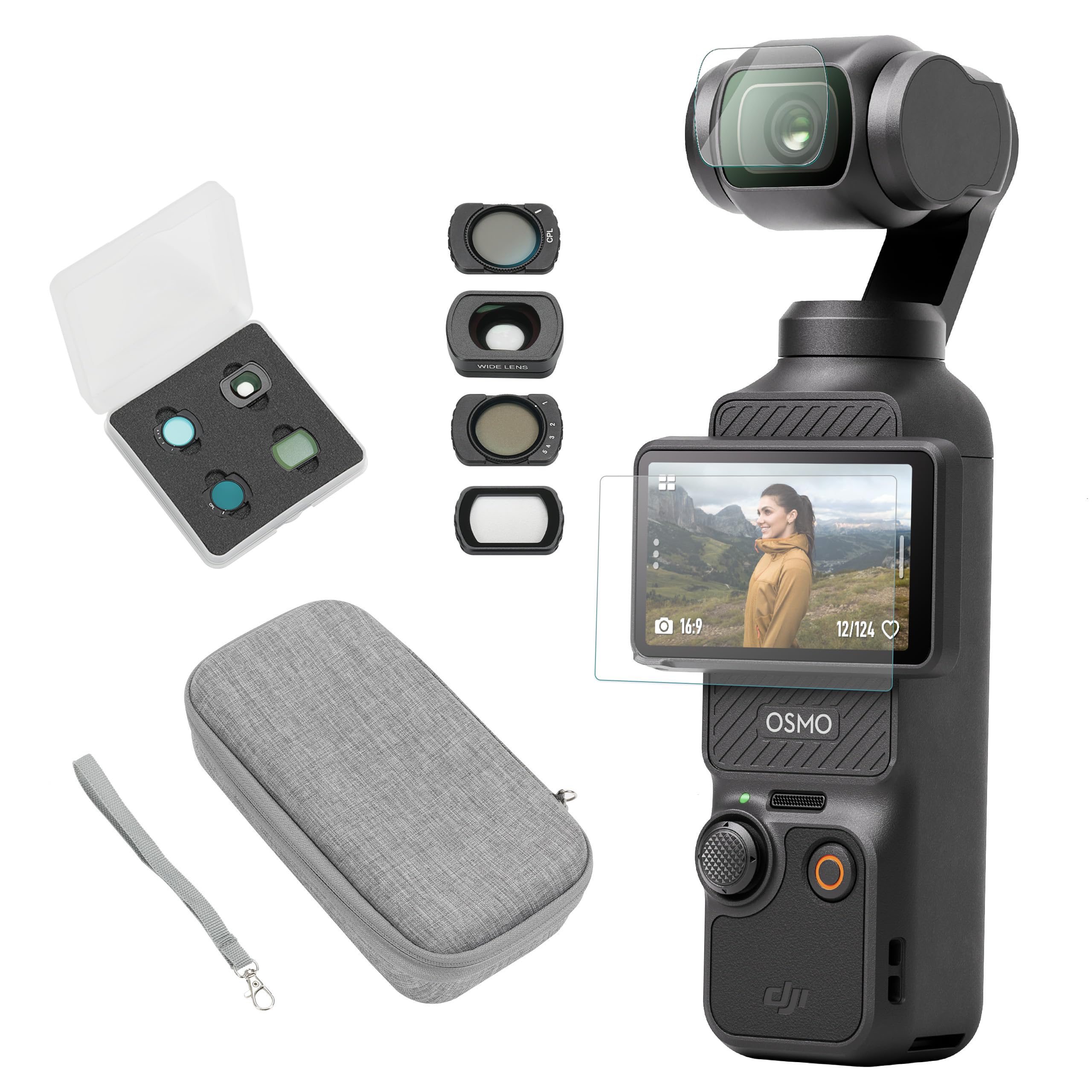DJI Osmo Pocket 3, cámaras de vlogging con cámara Vlog de 1'' CMOS y 4K/120fps, estabilización de 3 ejes, enfoque rápido, seguimiento de cara/objetos, con estuche de transporte, protector de