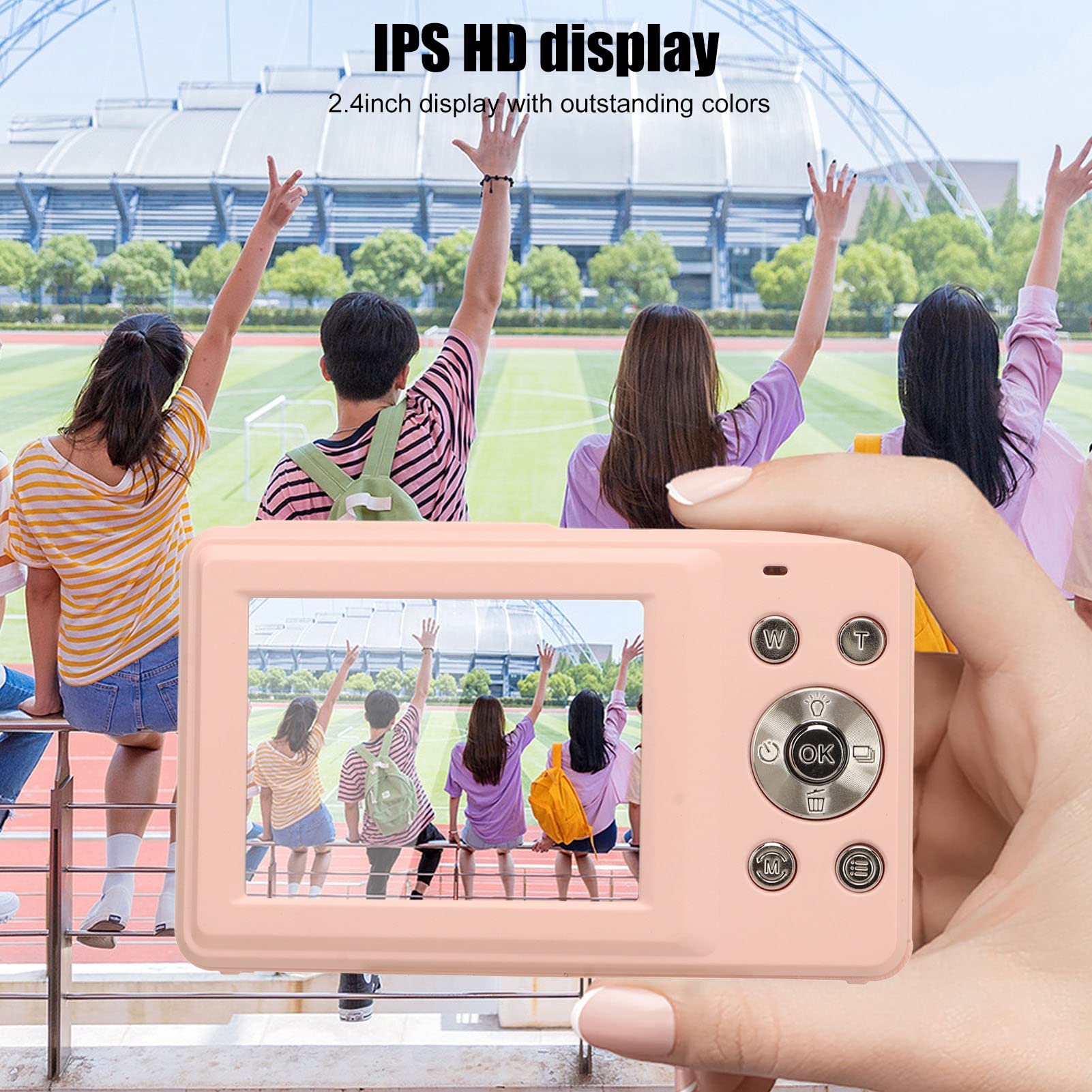 Yunseity Cámara Digital 1080P, Zoom 16X, Enfoque Automático, Antivibración, Cámara Digital para Niños, Pantalla de 2,4 Pulgadas, Cámara Digital de Bolsillo de 700 MAh con Flash, (Rosa)