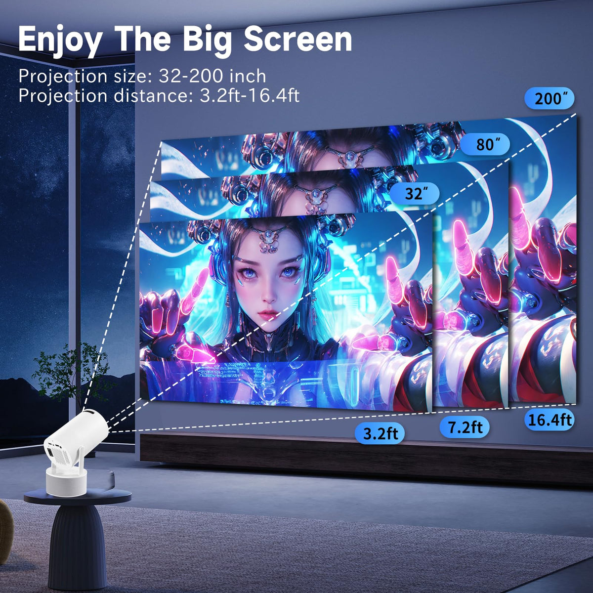 Mini Proyector 4K 1080P, Proyector Portátil con Karaoke, WiFi 6, Bluetooth 5.0, 200 ANSI, Android 11, USB y HDMI, Proyectores con Dos Micrófonos Compatible con Smartphone/Tabletas/PC/TV Stick/XBox/PS5