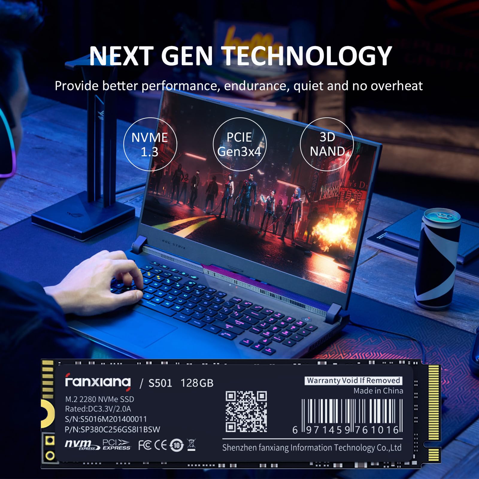 fanxiang S501 128GB NVMe SSD 3D NAND1.3 PCIe Gen3x4 M.2 2280 Unidad Interna de Estado sólido (Velocidad de Lectura de hasta 1130 MB/s) Compatible con portátiles y PC de computadora
