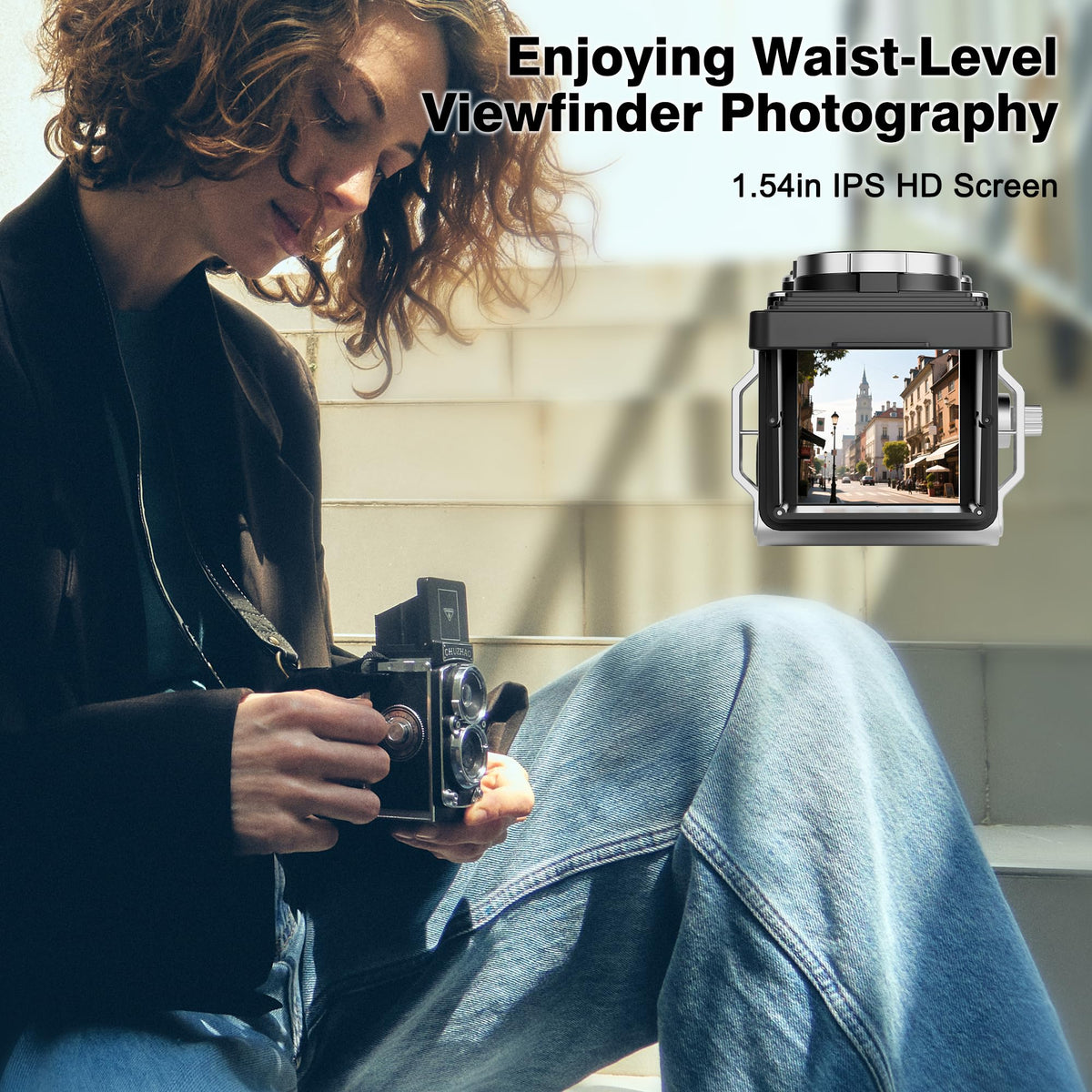 CHUZHAO - Mini cámara digital clásico, estilo TLR portátil con punta y disparo, bolsillo pequeño compacto 1080P FHD Video 12MP Autofocus Vlogging Cámara con tarjeta de 16 GB para principiantes,
