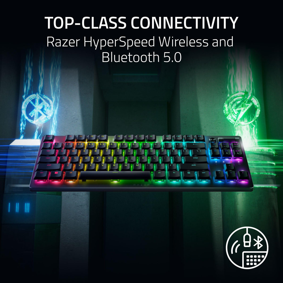 Razer DeathStalker V2 Pro TKL Teclado inalámbrico para juegos: interruptores ópticos de bajo perfil, teclas lineales rojas, HyperSpeed con revestimiento ultra duradero, Chroma RGB (reacondicionado)