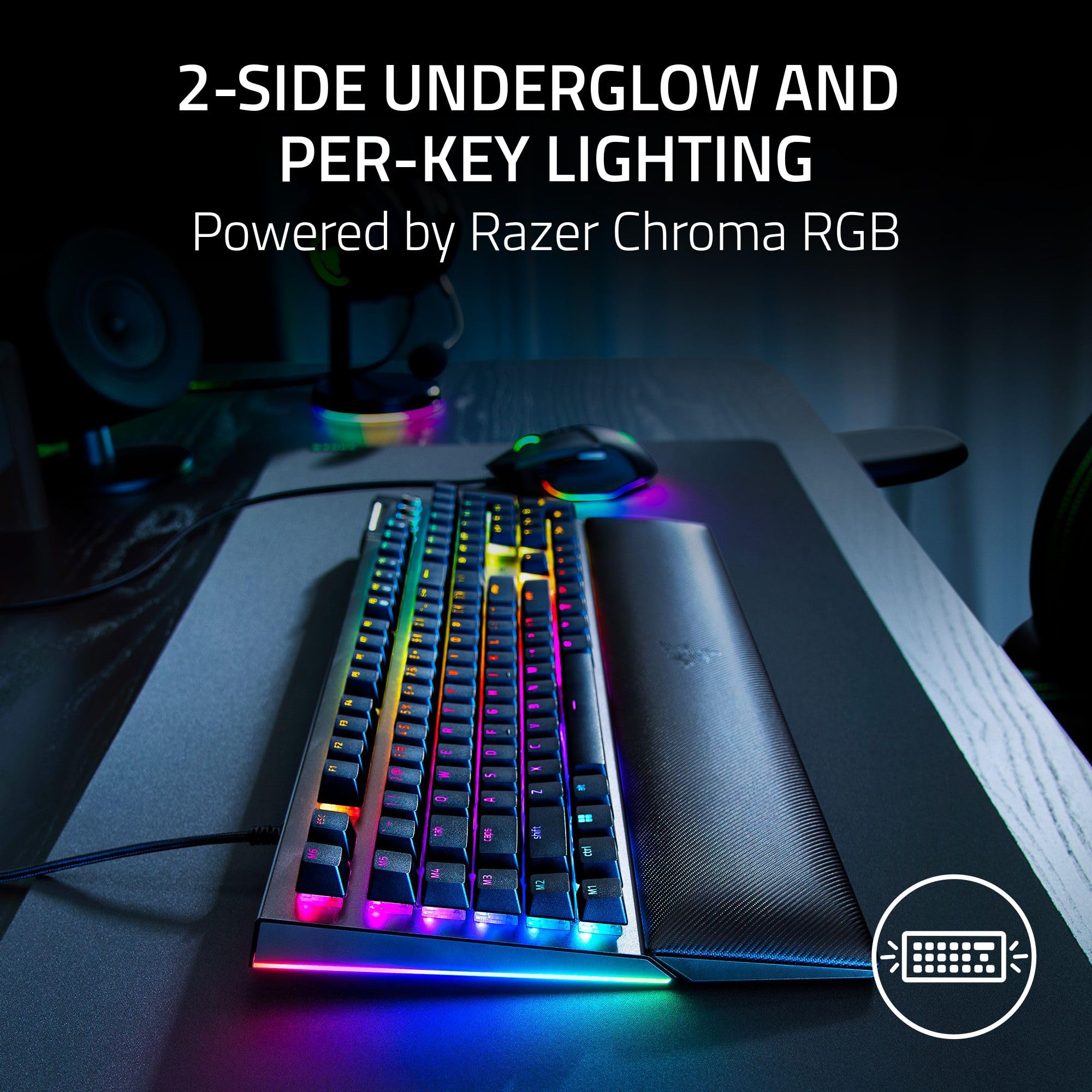 Teclado mecánico Razer BlackWidow V4 para juegos: interruptores verdes táctiles y clic, Chroma RGB, 6 teclas macro dedicadas, reposamuñecas magnéticas, rodillo multifunción y teclas multimedia