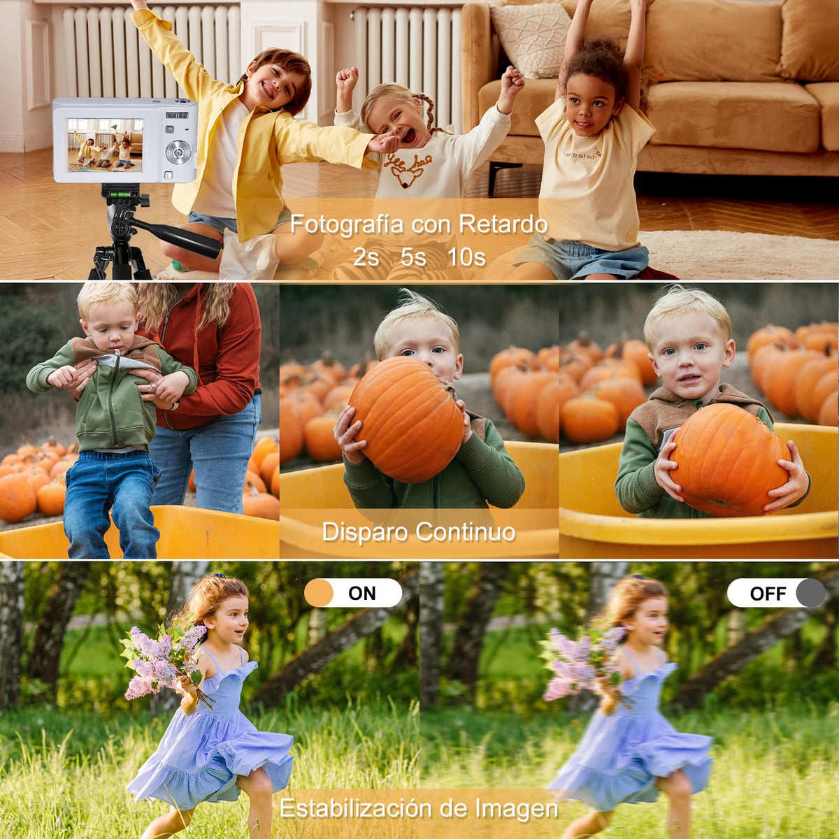 SUWENIC Cámara Digital, Camaras Fotografíacas, Digital Camara Vintage HD 1080P 50MP, Cámara de Video con Tarjeta 64GB, Enfoque Automático con Zoom 16X, 2.5'' Mini Camara para Niños y Niñas Plateado