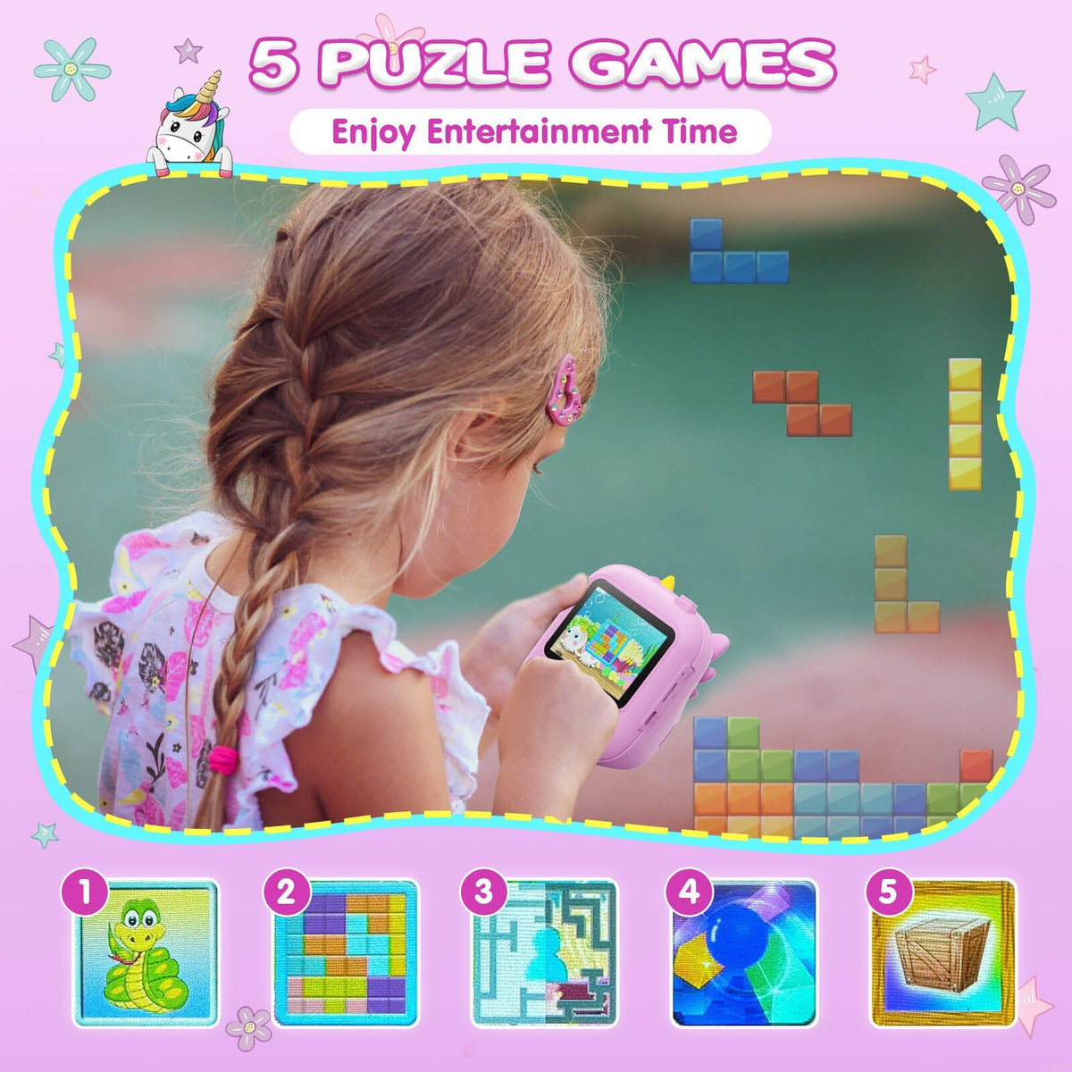 CAMCLID Camara Fotos Infantil Instantanea, 2,4 ’‘ HD 1080P Cámara Fotos Infantil con Tarjeta SD de 32G y Papel Fotográfico de Impresión