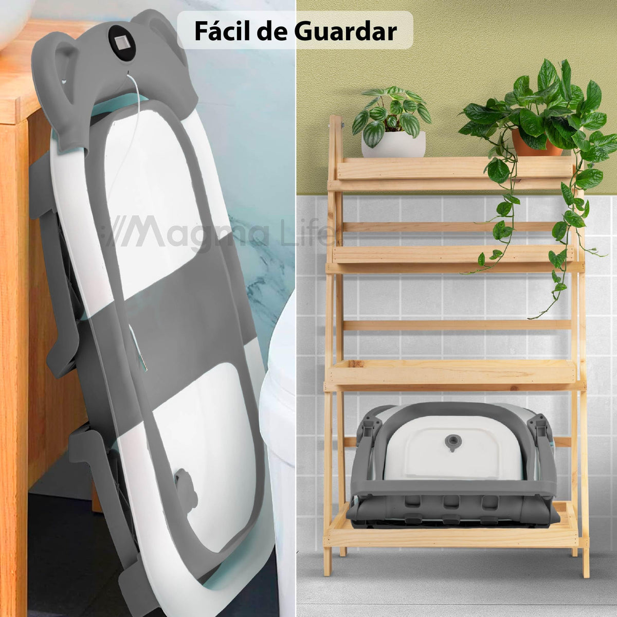 Bebbly Bañera para Bebé: Moderna Tina de Baño Plegable para Bebé, con Sensor de Temperatura y Cojín Antideslizante, Segura para Bebé Recién Nacido a 12 meses. ¡Garantiza Tranquilidad y Practicidad para tu Bebé! (Gris)