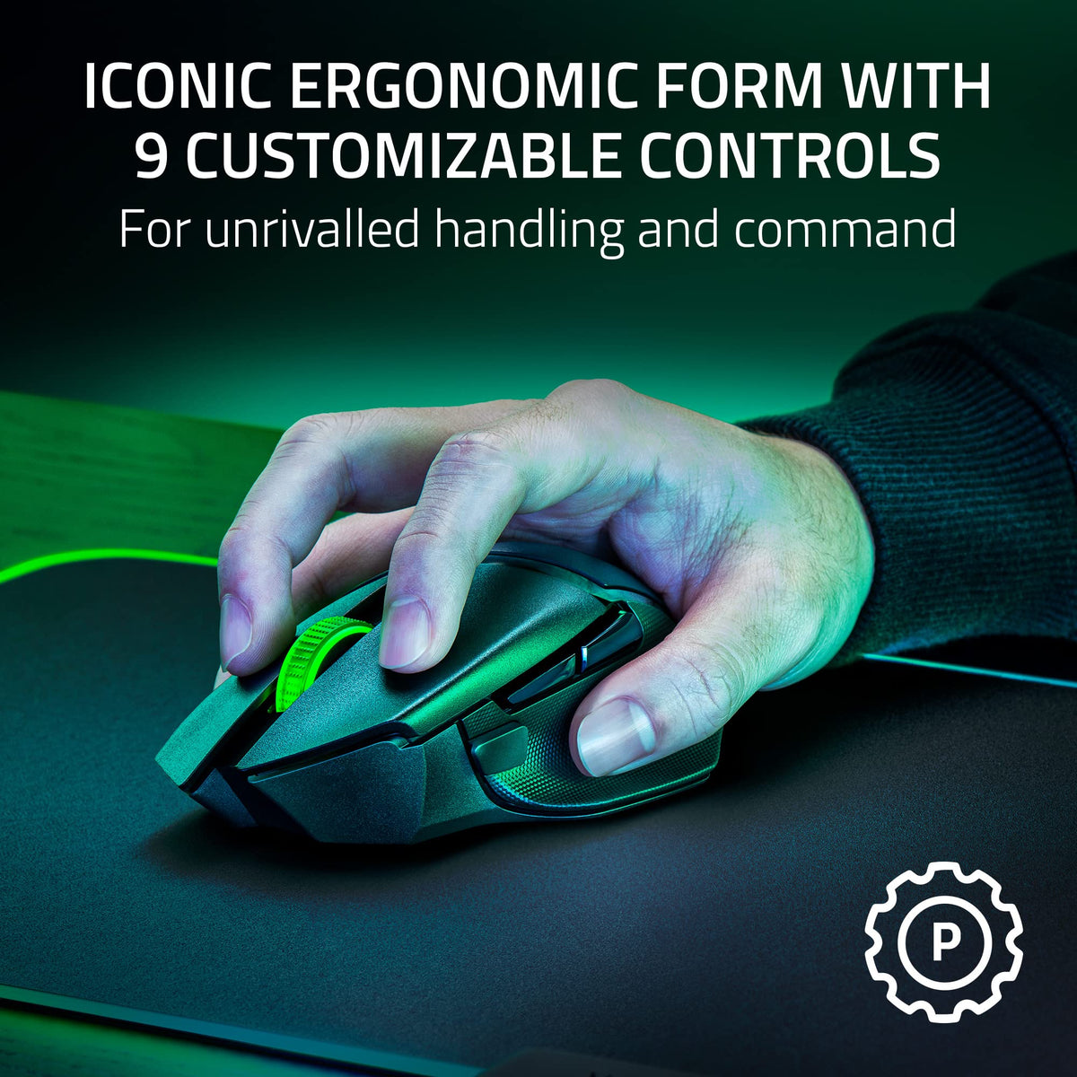 Razer Basilisk V3 X HyperSpeed mouse inalámbrico personalizable para juegos: interruptores mecánicos Gen-2-5G Sensor óptico avanzado de 18 K - Chroma RGB - 9 controles programables - Negro clásico