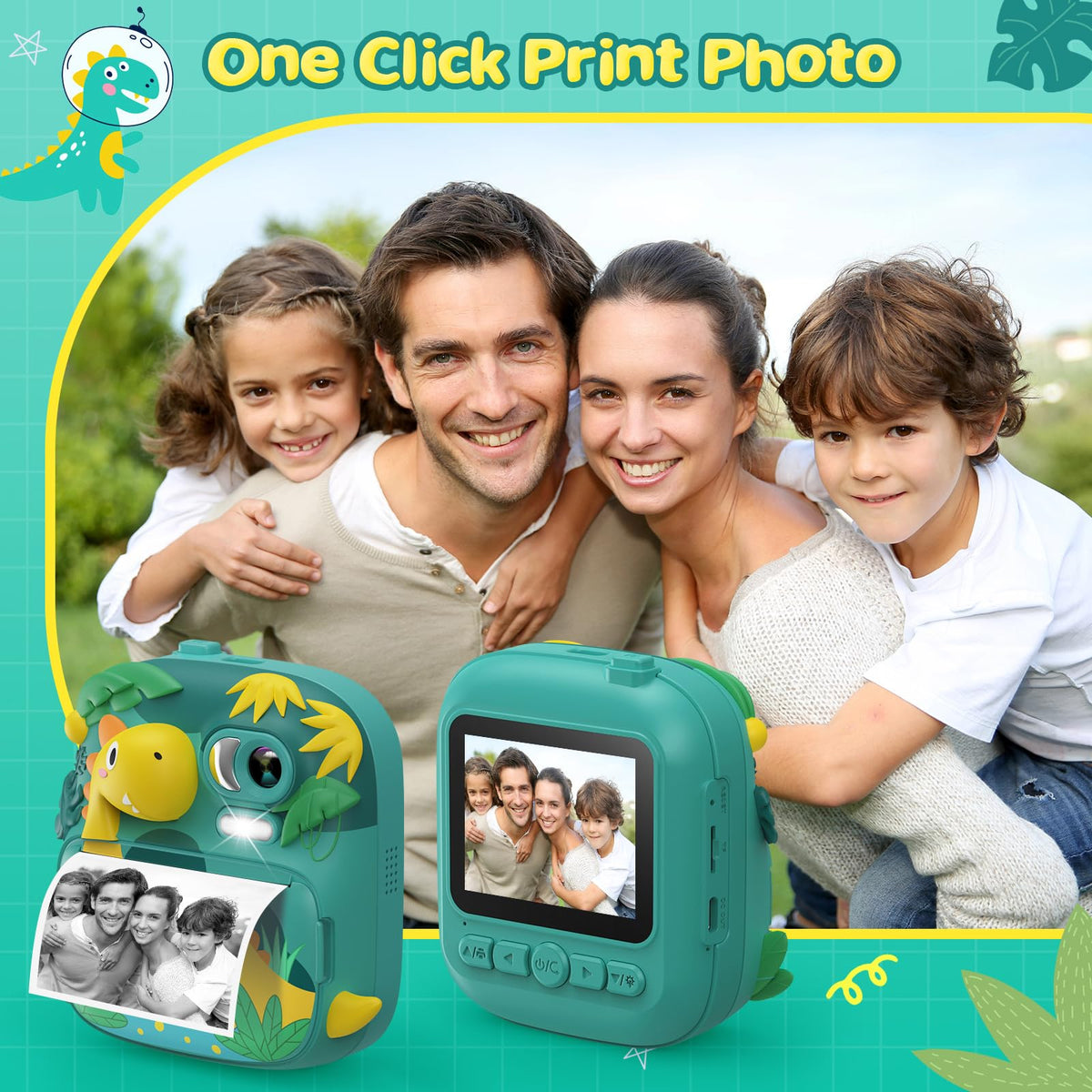 CAMCLID Camara Fotos Infantil Instantanea, 2,4 Pulgada Cámara Instantánea para Niños con Tarjeta de 32GB, Regalo para Niños de 3 a 12 Años(Verde)