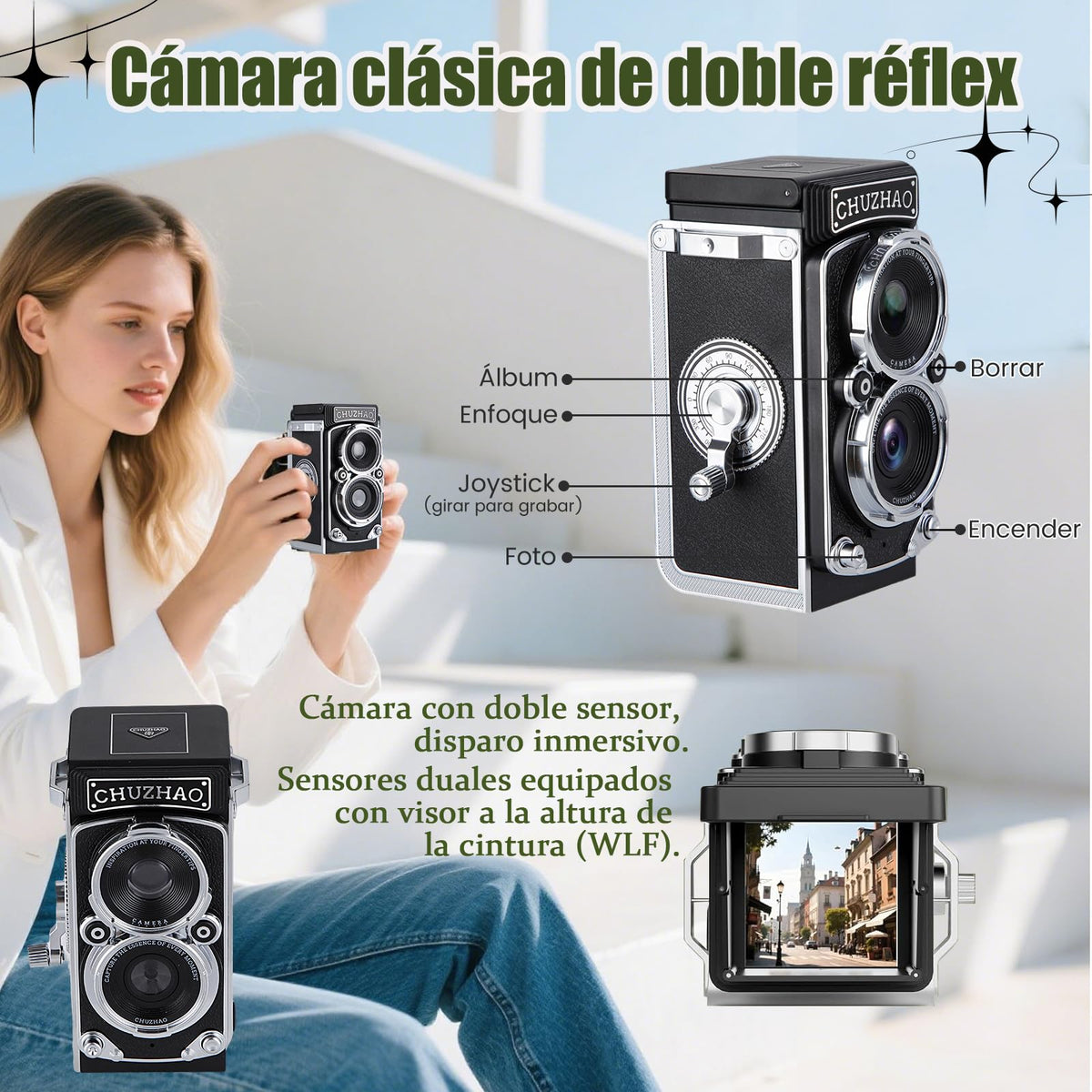 BIYCYI Retro Cámara Digital, Mini Cámara Réflex de Doble Objetivo
