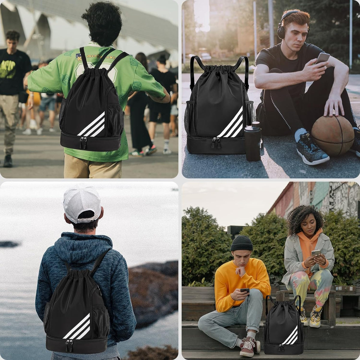 Mochila Deportiva Con Cordón,Bolsas De Cuerdas,Compartimento Separado Para Zapatos,Mochila De Baloncesto Con Compartimento Exterior,Para Natación,Fitness,Yoga,Entrenamiento Deportivo