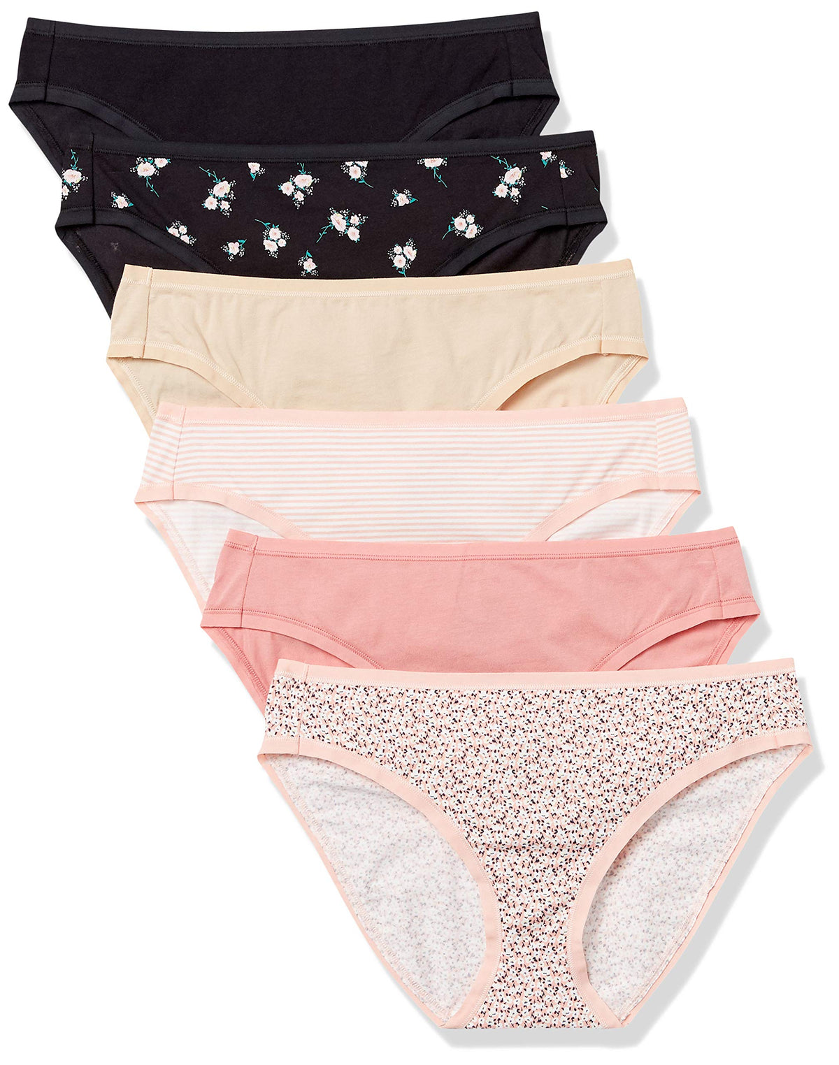 Amazon Essentials - Calzoncillos tipo bikini de algodón para mujer (disponible en tallas grandes), paquete de 6, rosas, talla G