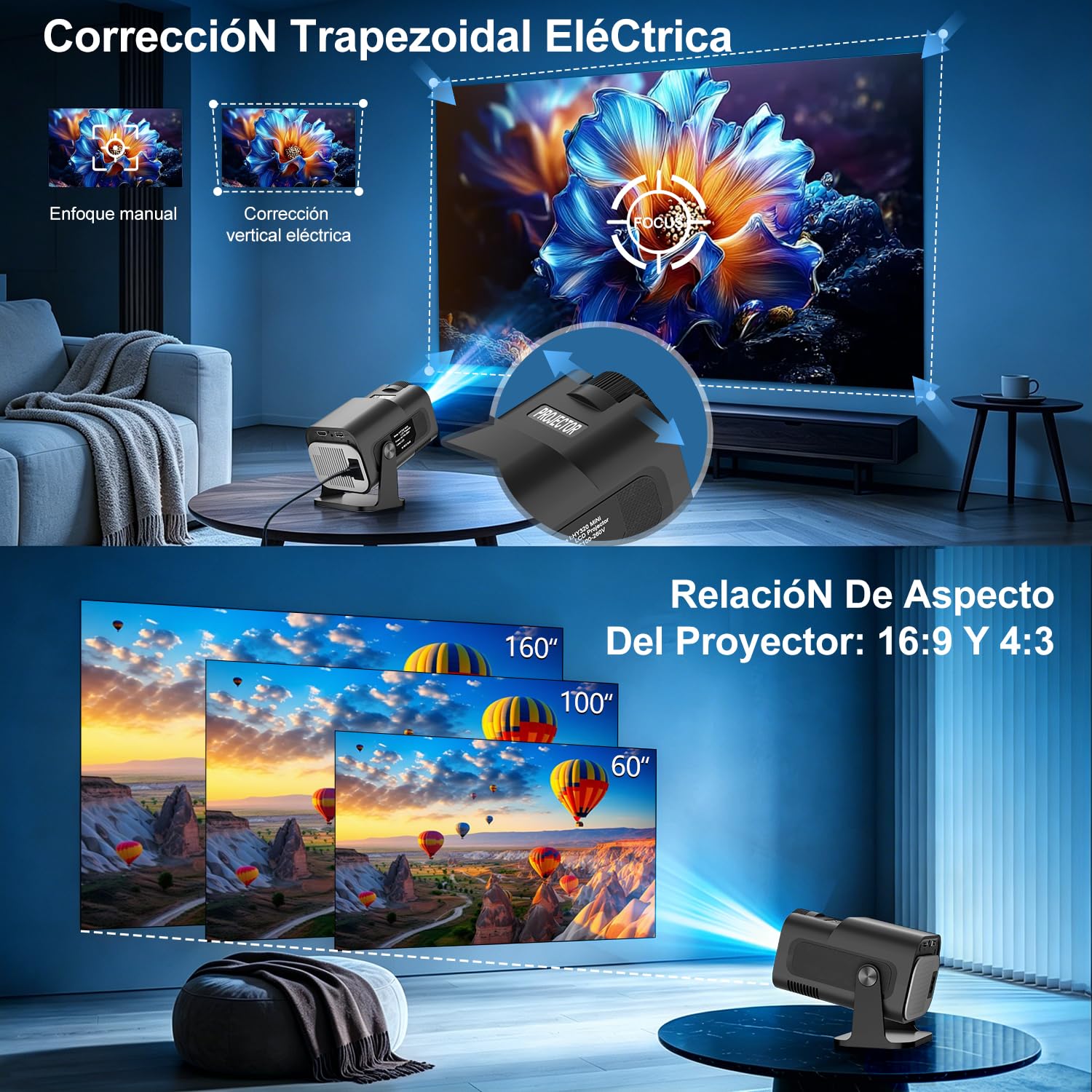 Salange Proyector Portátil, Mini Proyector 4K Soporte, Smart Proyectores Android Inteligente para Exterior/Cine en Casa, WiFi 6 y Bluetooth 5.2, Auto Keystone, Compatible con iOS/Android/PC/PS (Negro)