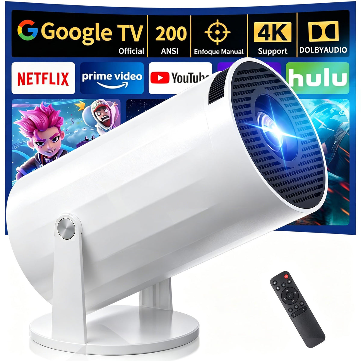 Proyector Portatil, Android 13, 250ANSI/10000 lúmenes, WiFi 6 y BT 5.4