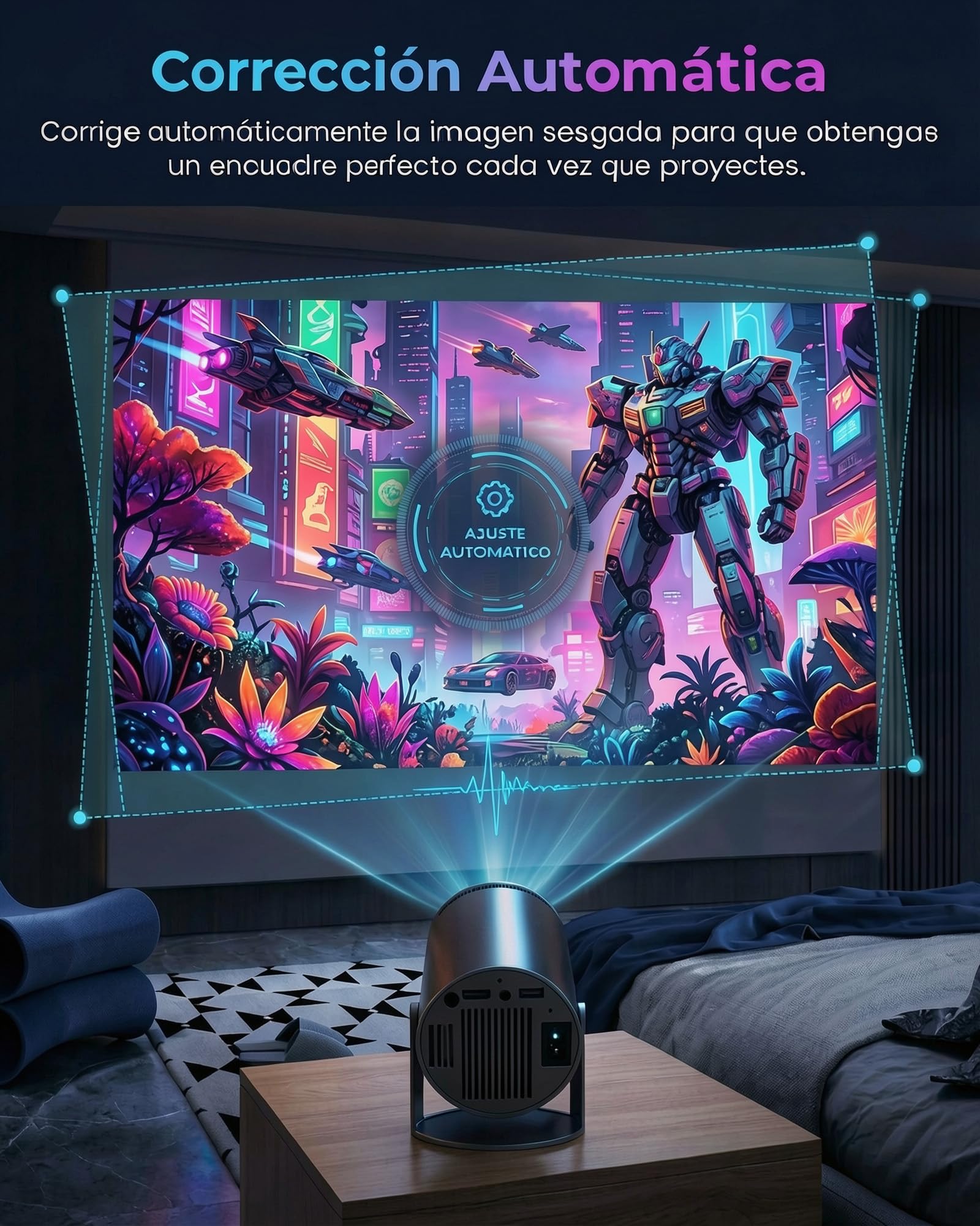 Mini Proyector Portatil 2026,Proyector 4K, Auto Keystone,Pantalla de 150”,250ANSI/10000 lúmenes,WiFi 6 con 2.4/5GHz,Bluetooth 5.4,Giro de 180 Grados,Compatible con iOS/Android/PC/PS4/PS5 (Negro)