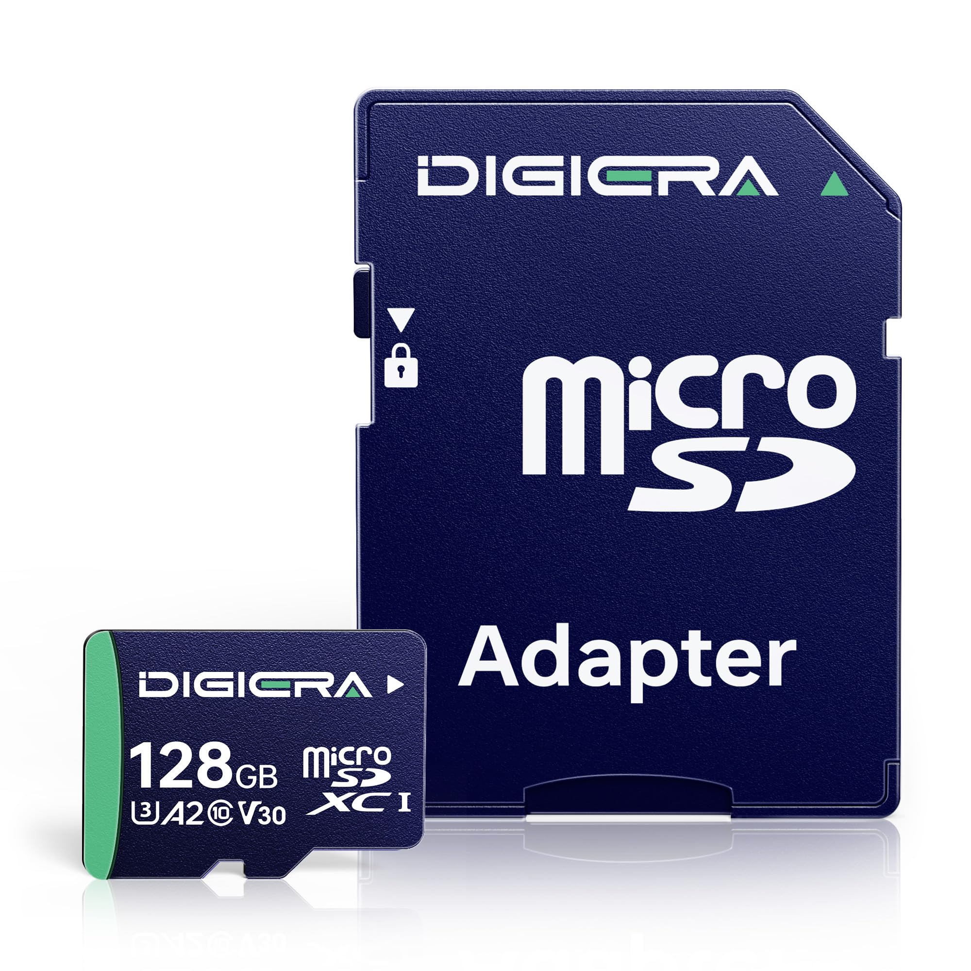 DIGIERA Tarjeta de memoria CT100 microSDXC UHS-I de 128 GB con adaptador - hasta 100 MB/s, C10, U3, V30, 4K UHD, A2, tarjeta micro SD para smartphones, tabletas, cámaras, consolas de juegos y drones