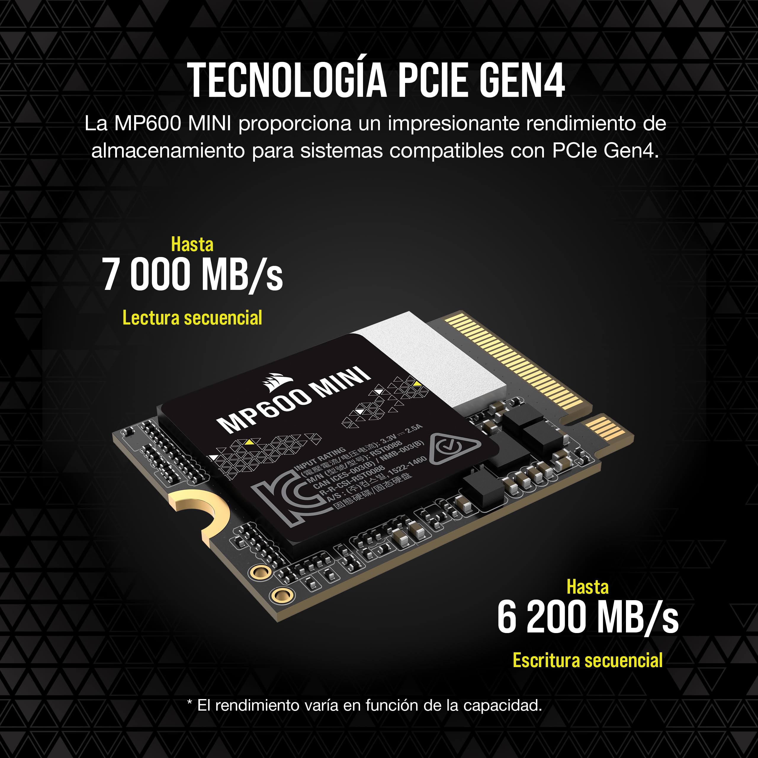 Corsair MP600 Mini 2TB M.2 NVMe PCIe x4 Gen4 SSD – M.2 2230 – Up to 7,000MB/sec Sequential Read – High-Density 3D TLC NAND – Great for Steam Deck and Microsoft Surface – Black
