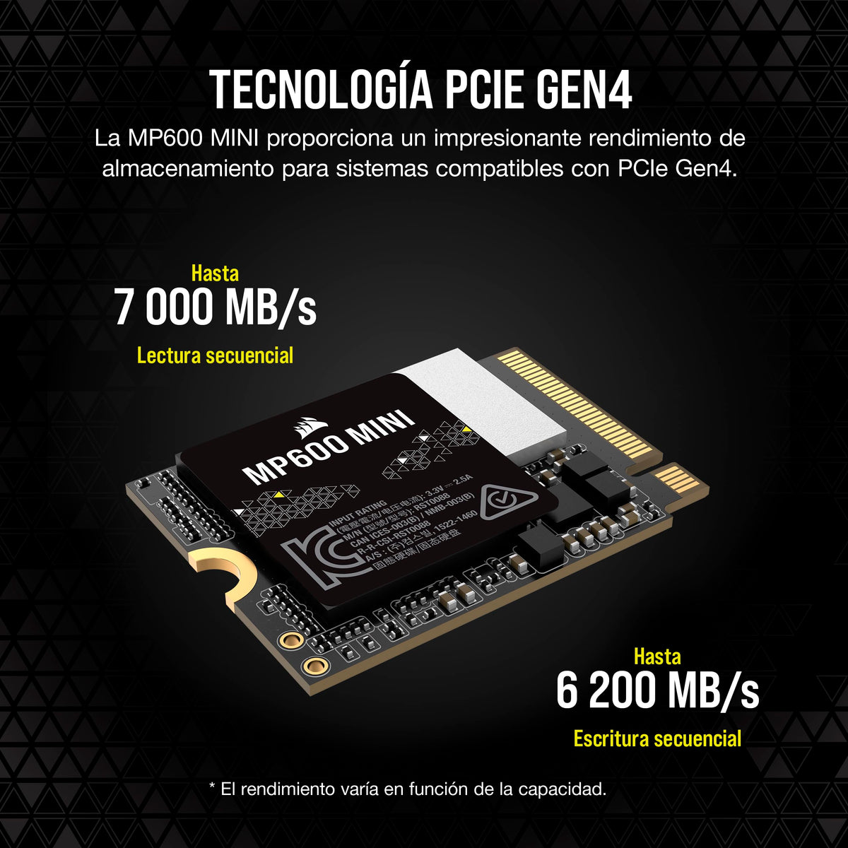 Corsair MP600 Mini 2TB M.2 NVMe PCIe x4 Gen4 SSD – M.2 2230 – Up to 7,000MB/sec Sequential Read – High-Density 3D TLC NAND – Great for Steam Deck and Microsoft Surface – Black