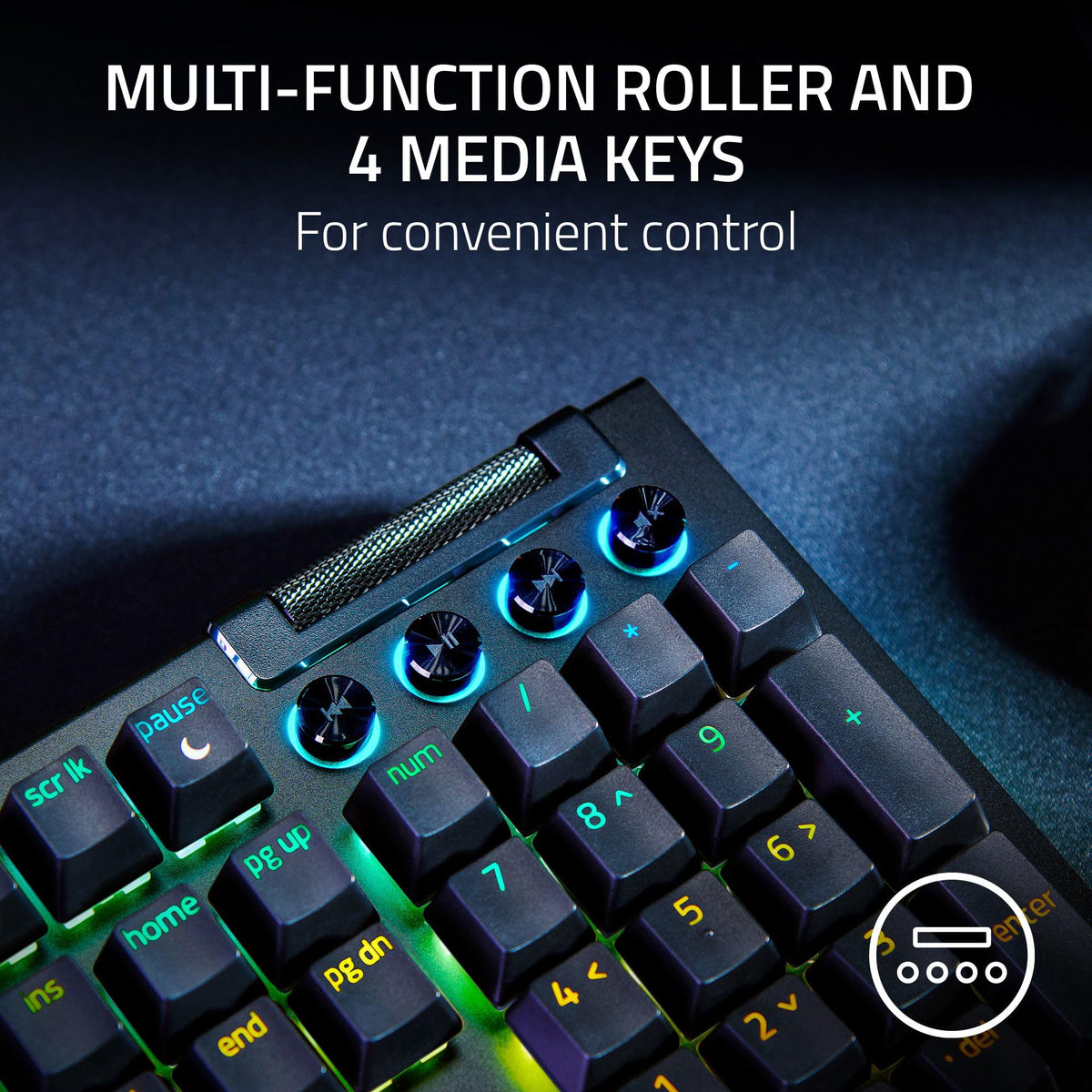 Teclado mecánico Razer BlackWidow V4 para juegos: interruptores verdes táctiles y clic, Chroma RGB, 6 teclas macro dedicadas, reposamuñecas magnéticas, rodillo multifunción y teclas multimedia