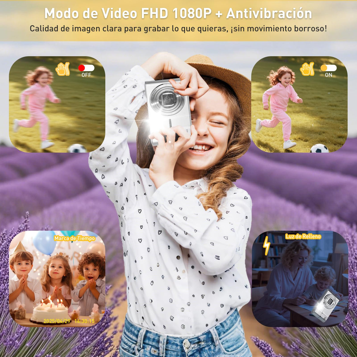 HEILUON Camara Fotografica Digital para Niños FHD 1080P 50MP con Tarjeta 64GB, Zoom 16X, Anti-Shake, Disparo Continuo – Camara Digital Digicam Regalo para Niños y Niñas (Plata)