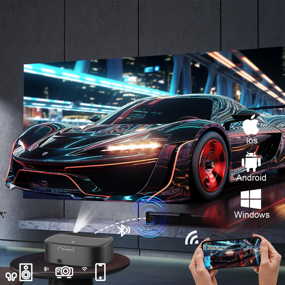 Proyector 4k Inteligente, 1000 ANSI Proyectores Portatil para Celular